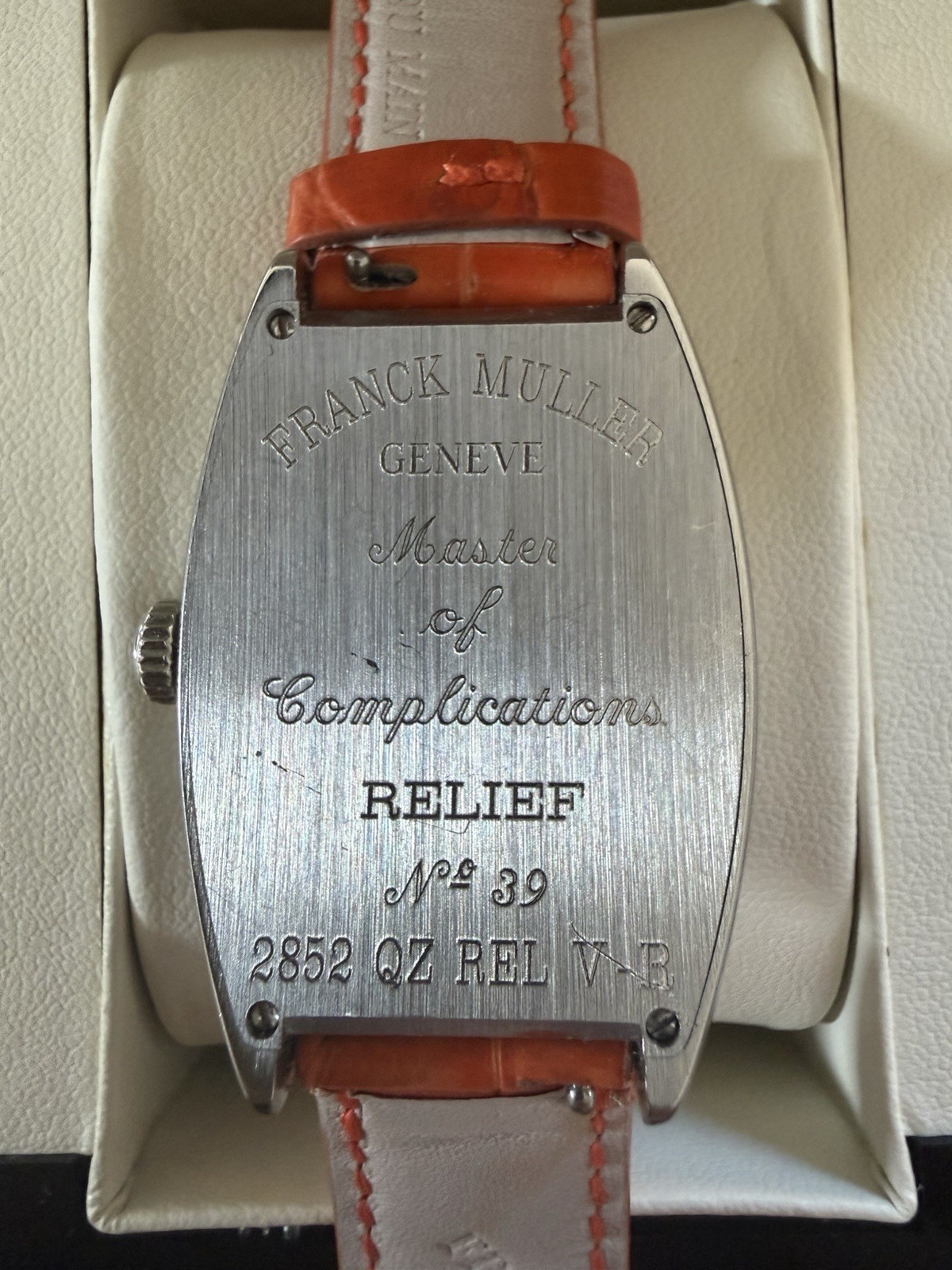 Franck Muller Relief Curvex Automatic Silver Dial Orange Leather Strap Box