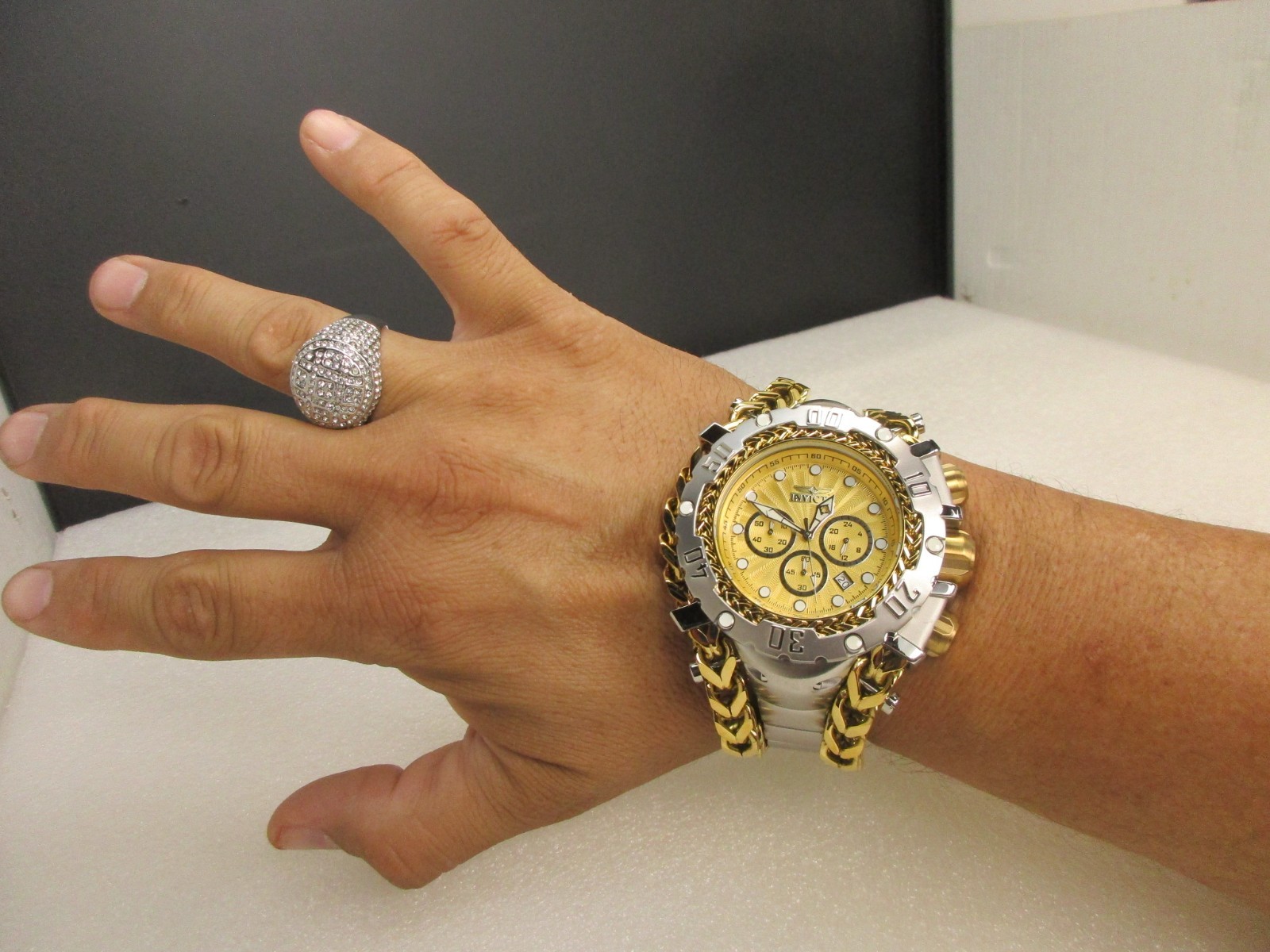 Invicta Gladiator Men’s Watch 58.3mm, Gold, Steel 48190, Gold Silver tone
