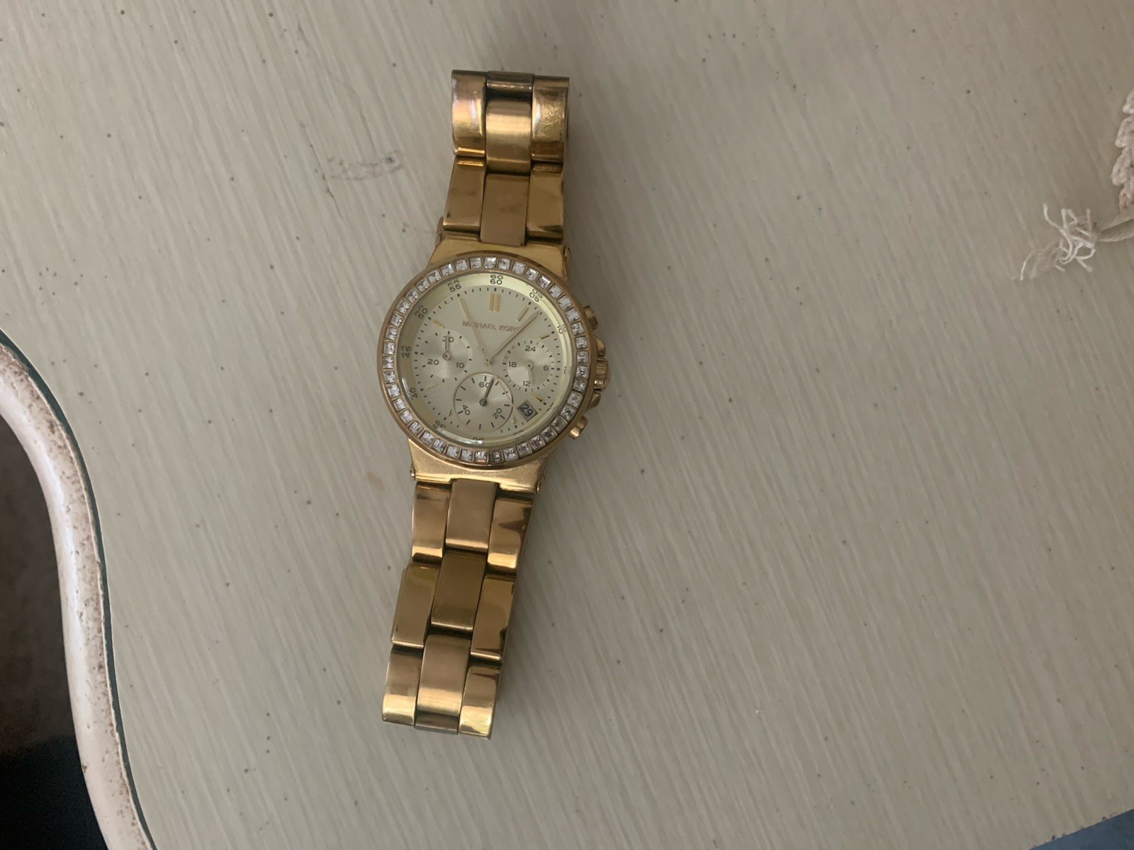 Michael Kors Mini Dylan Rose Gold Chronograph Watch Gem Bezel MK5623 New Battery