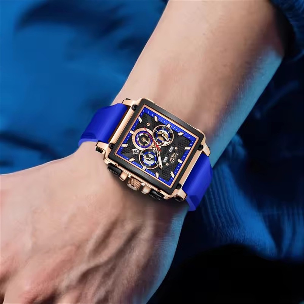 LIGE Men Watch Rectangle Sport Quartz Wristwatch Silicone Strap Male Date Watch