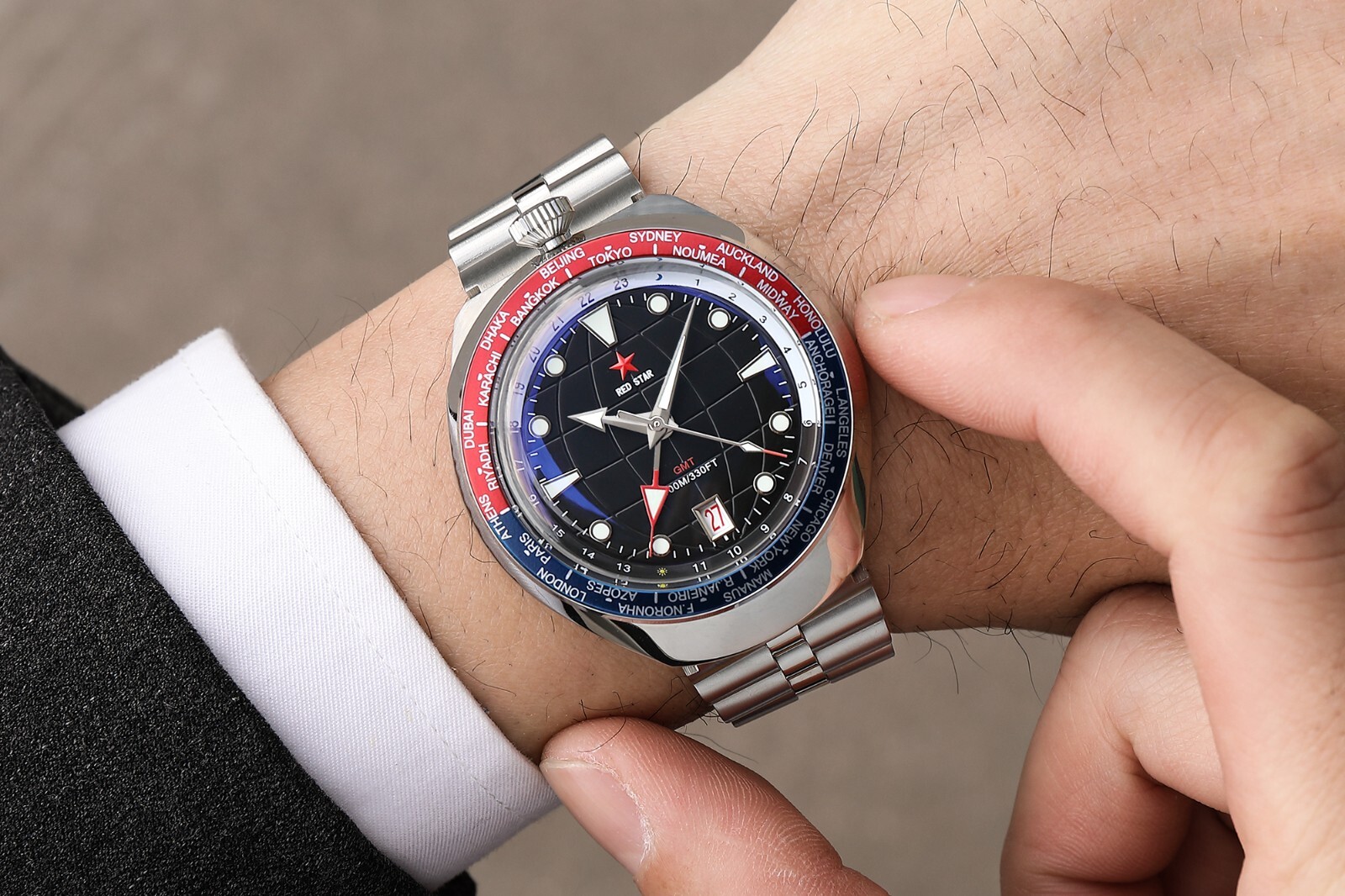 RED STAR BULLHEAD Sea Star GMT Dual Time NH34 Automatic Diver Watch 42mm 100M C3