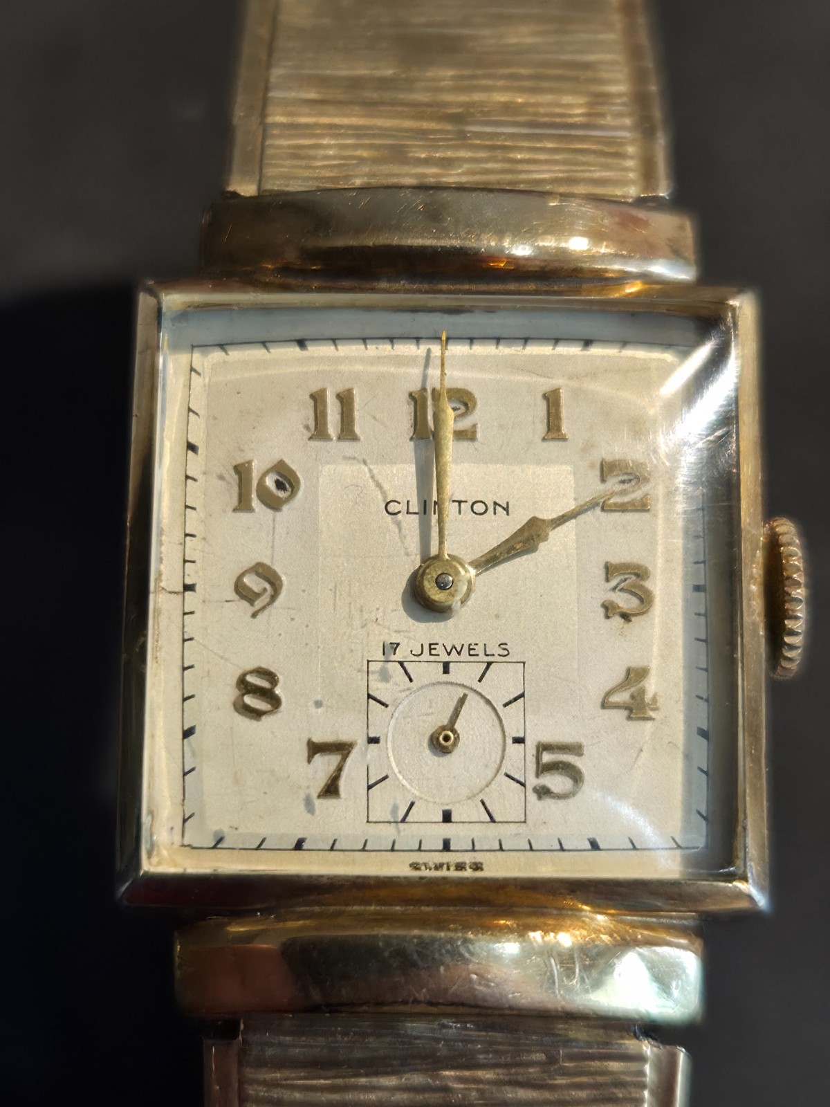 Vintage Clinton Pioneer case men’s wristwatch, Running 1930s