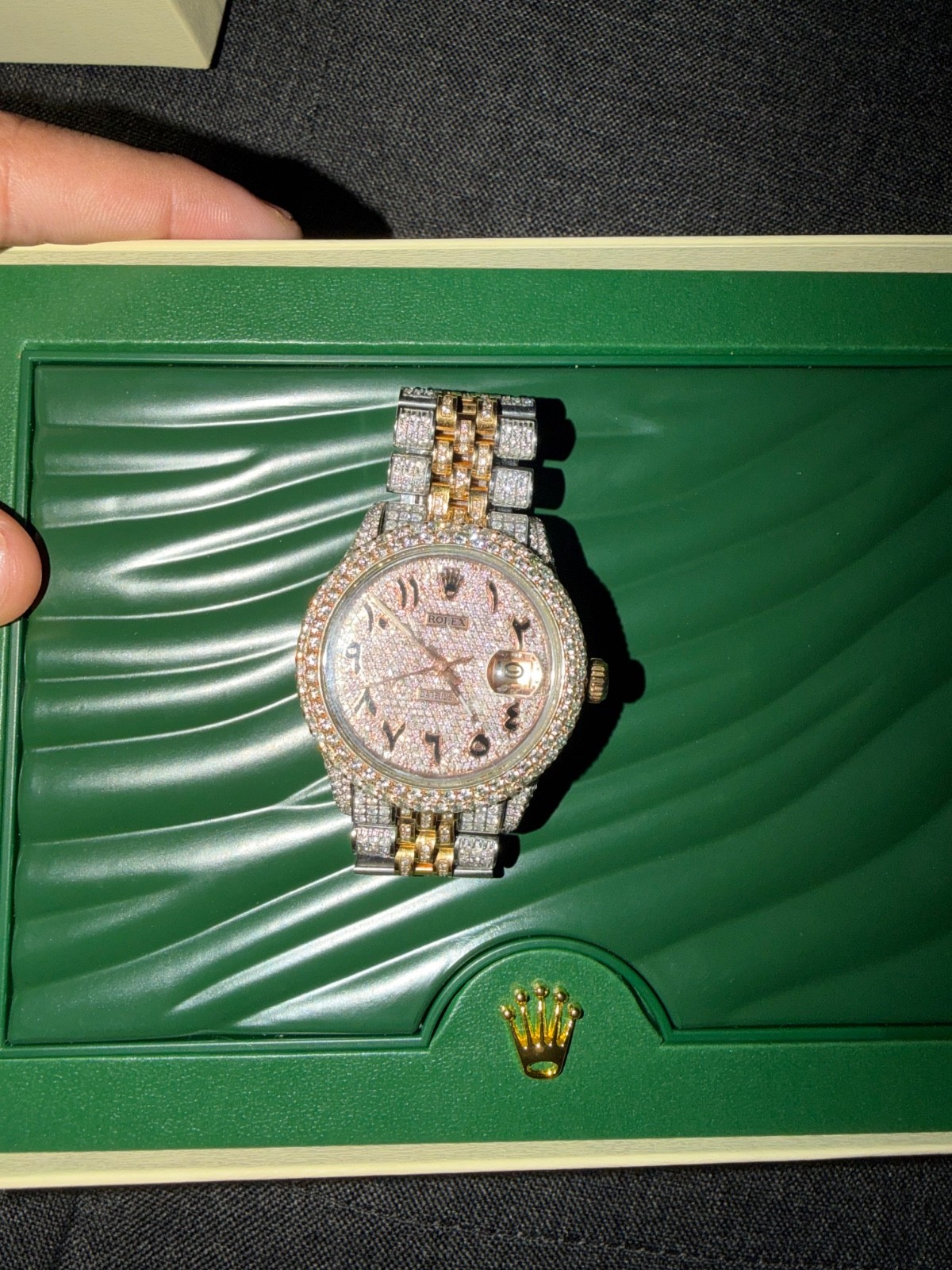 rolex datejust 36mm jubilee two tone diamond arabic dial