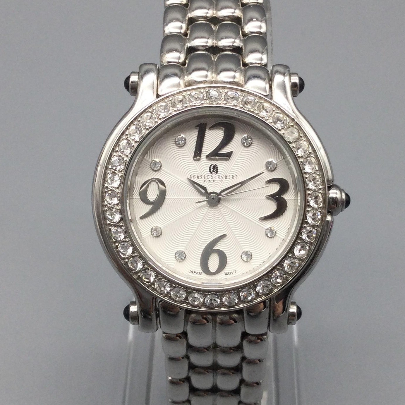 Charles-Hubert Paris Womens Watch 30mm Silver Crystal Bezel 6774 New Battery 7″