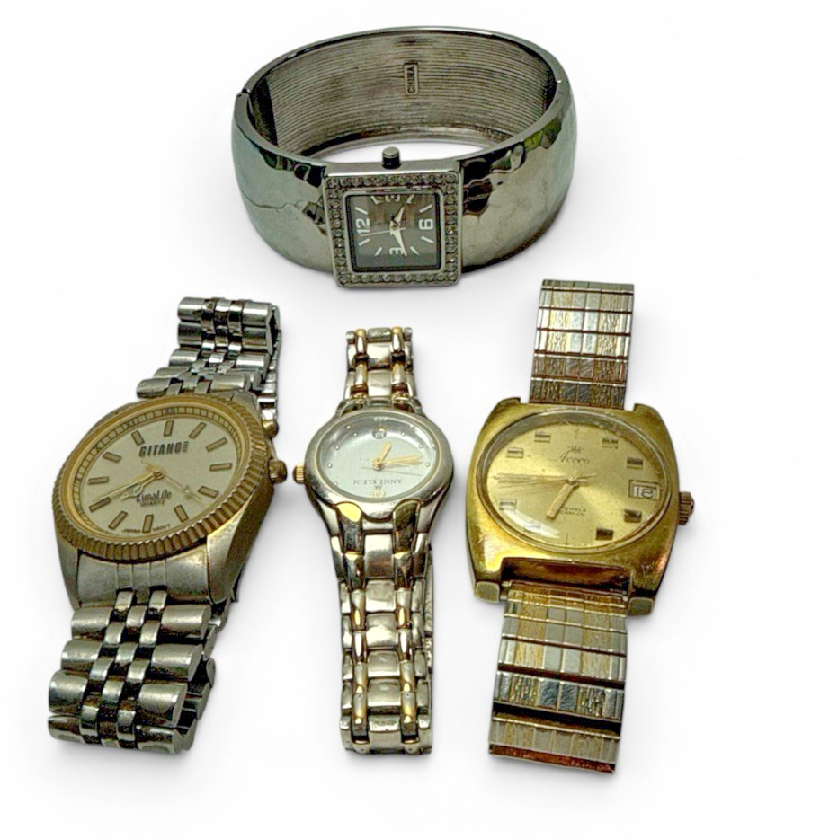 Lot of 4 Vintage Watches Anne Klein Asaykon Gitano R.J. Graziano Parts Repair AS