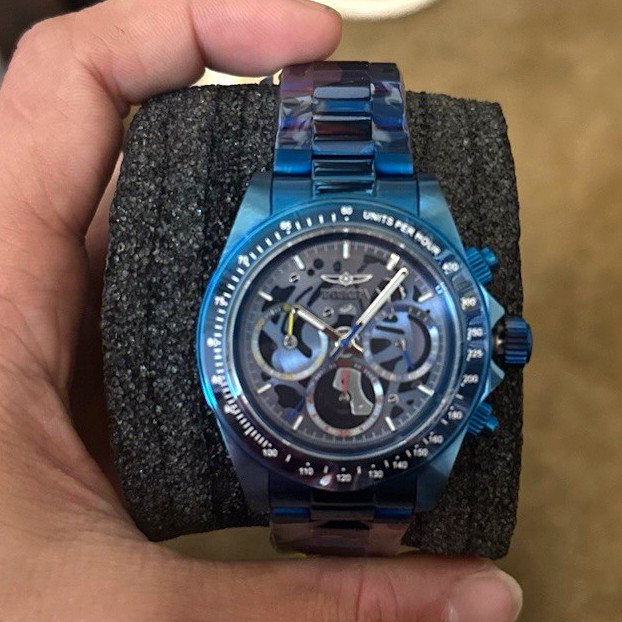 Invicta Men’s Speedway Chronograph Quartz Watch Blue/Gray Dial SS Bracelet Box