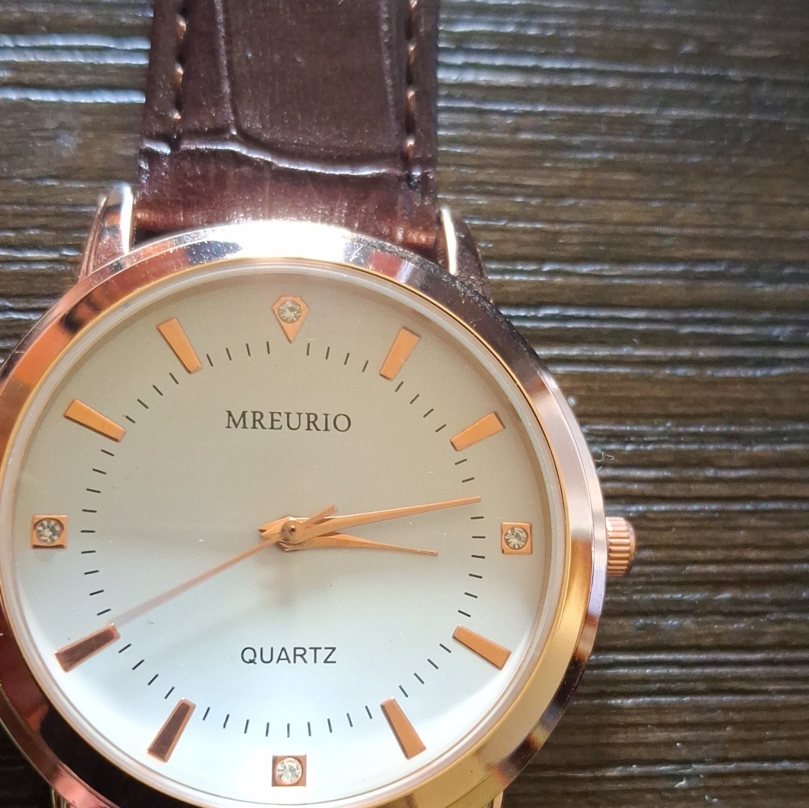 MREURIO Quartz Dress Watch Rose Gold SS 40mm White Dial Brown Leather