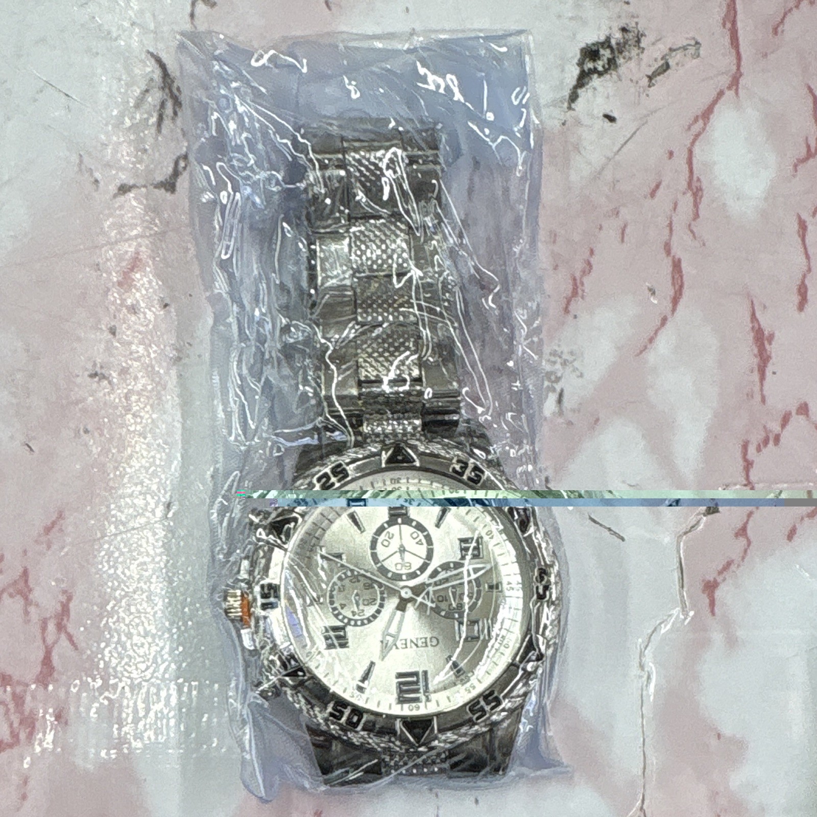 Geneva Men’s Chronograph Silver Tone Analog Quartz SS Bracelet 40-43.9mm