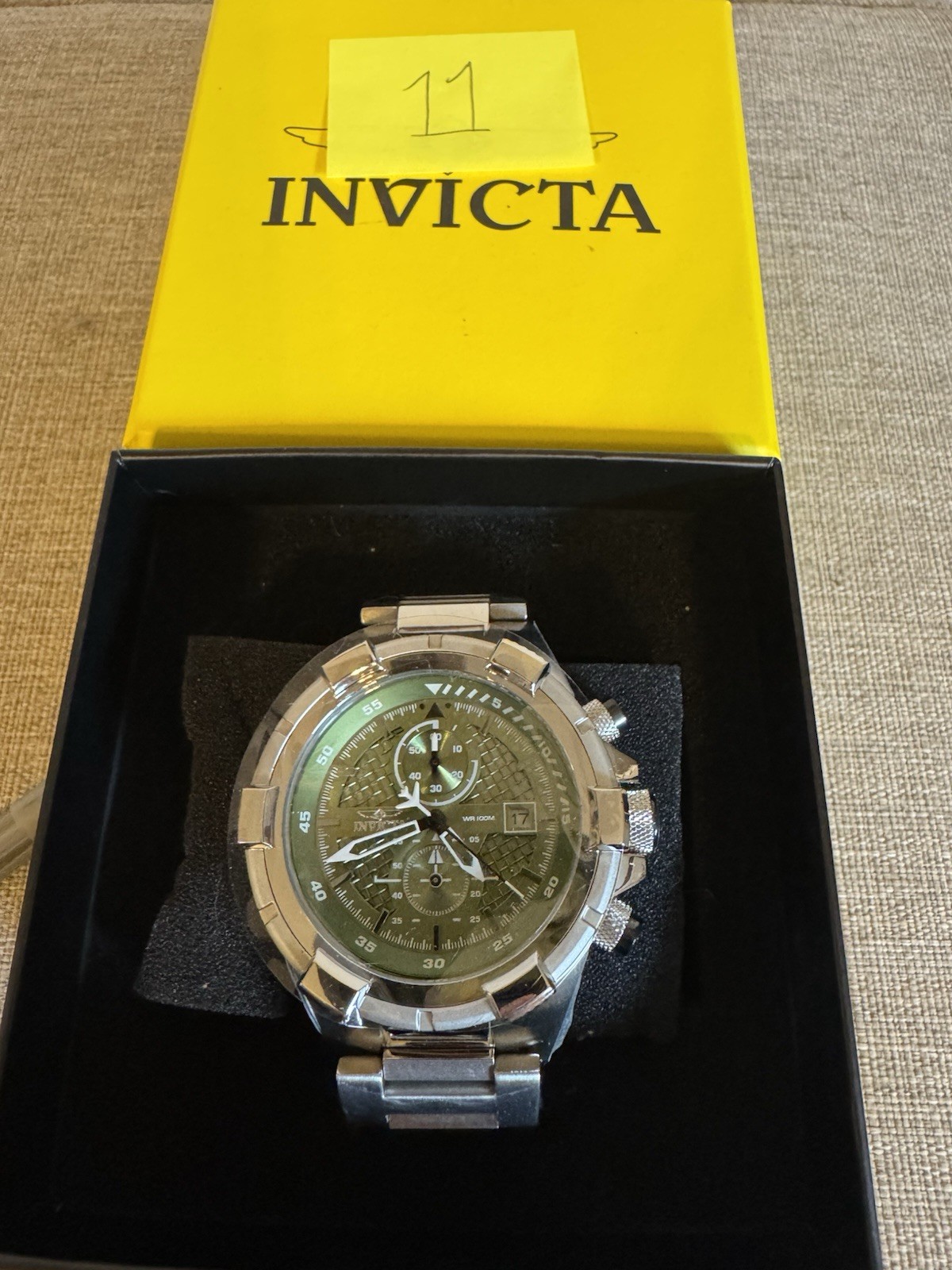Invicta Chronograph Quartz (49253) 100m Green Dial Date Stainless Steel Bracelet