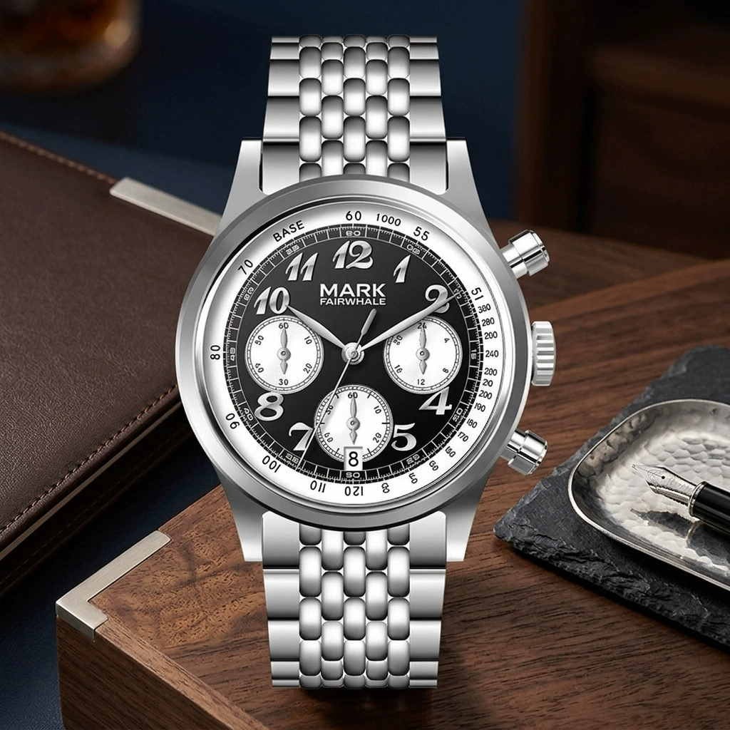 MARK FAIRWHALE 24-Hour Dial Calendar Chronograph Stainless Steel Quartz Watch