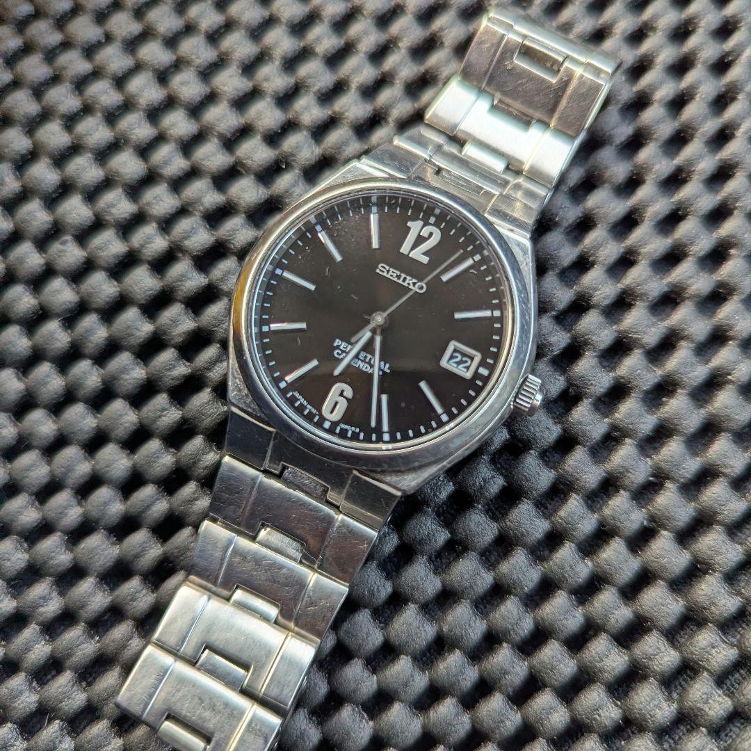 SEIKO Perpetual Calendar 8F32-00M0 Quartz Watch 36mm Black Dial Stainless Steel