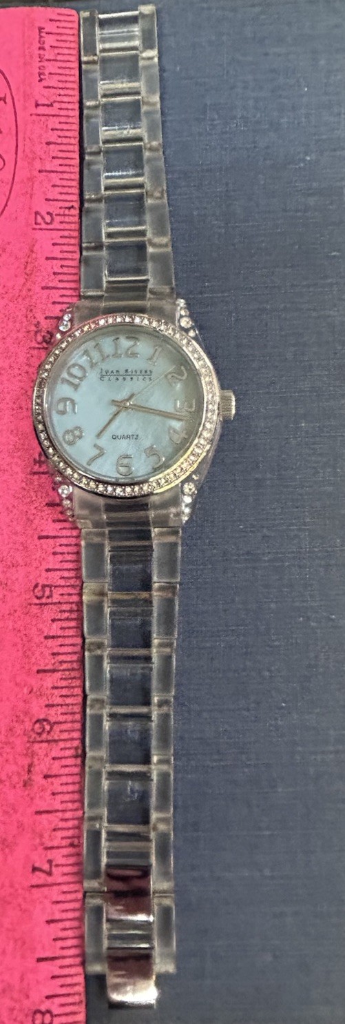 JOAN RIVERS CLASSICS Ladies Watch Rhinestones Blue Pearlescent Face Acrylic Band