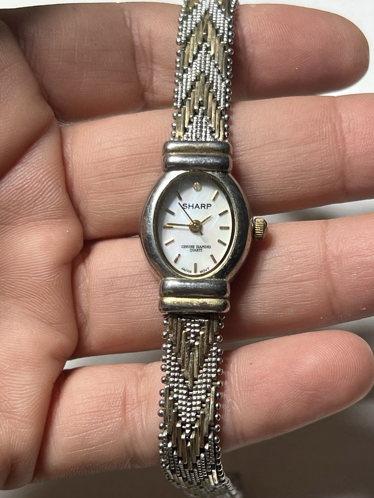 1930’s Sharp Ultra Light Watch Fiery MOP Dial Genuine Diamond woman two tone
