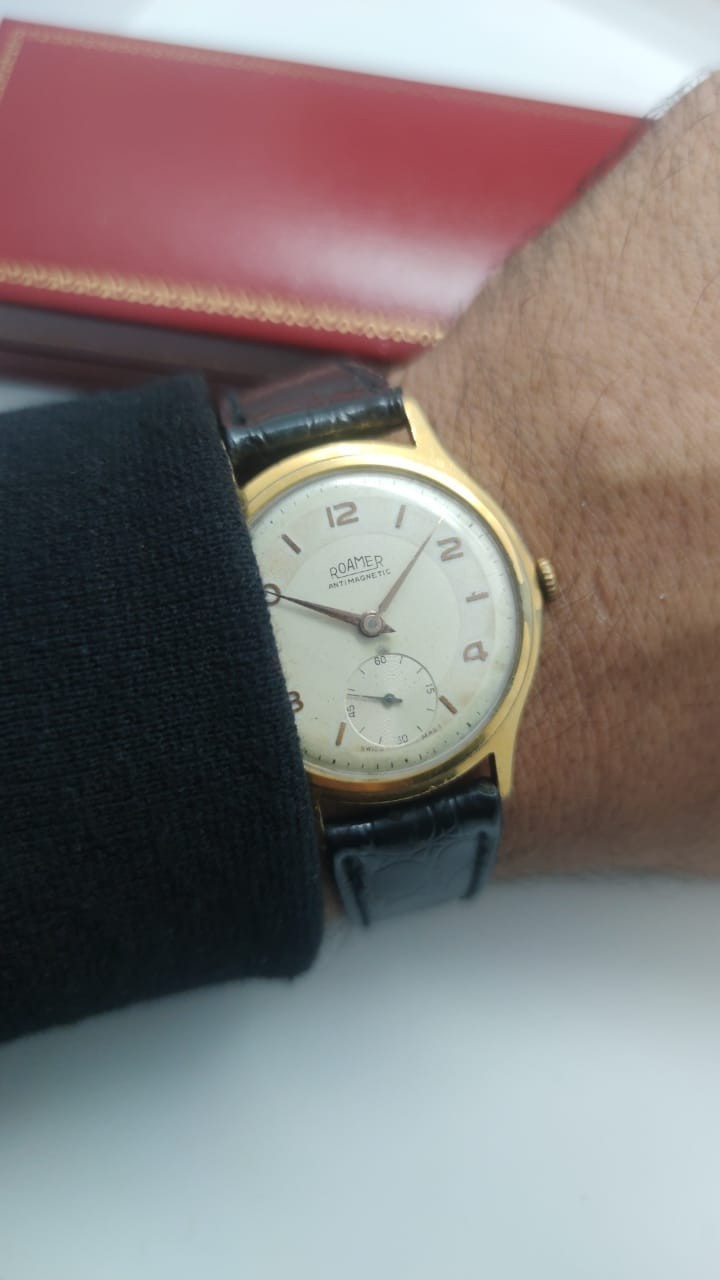 1950s Watch Roamer Manual Wind Style Military Gold Plated Swiss Made For Mens