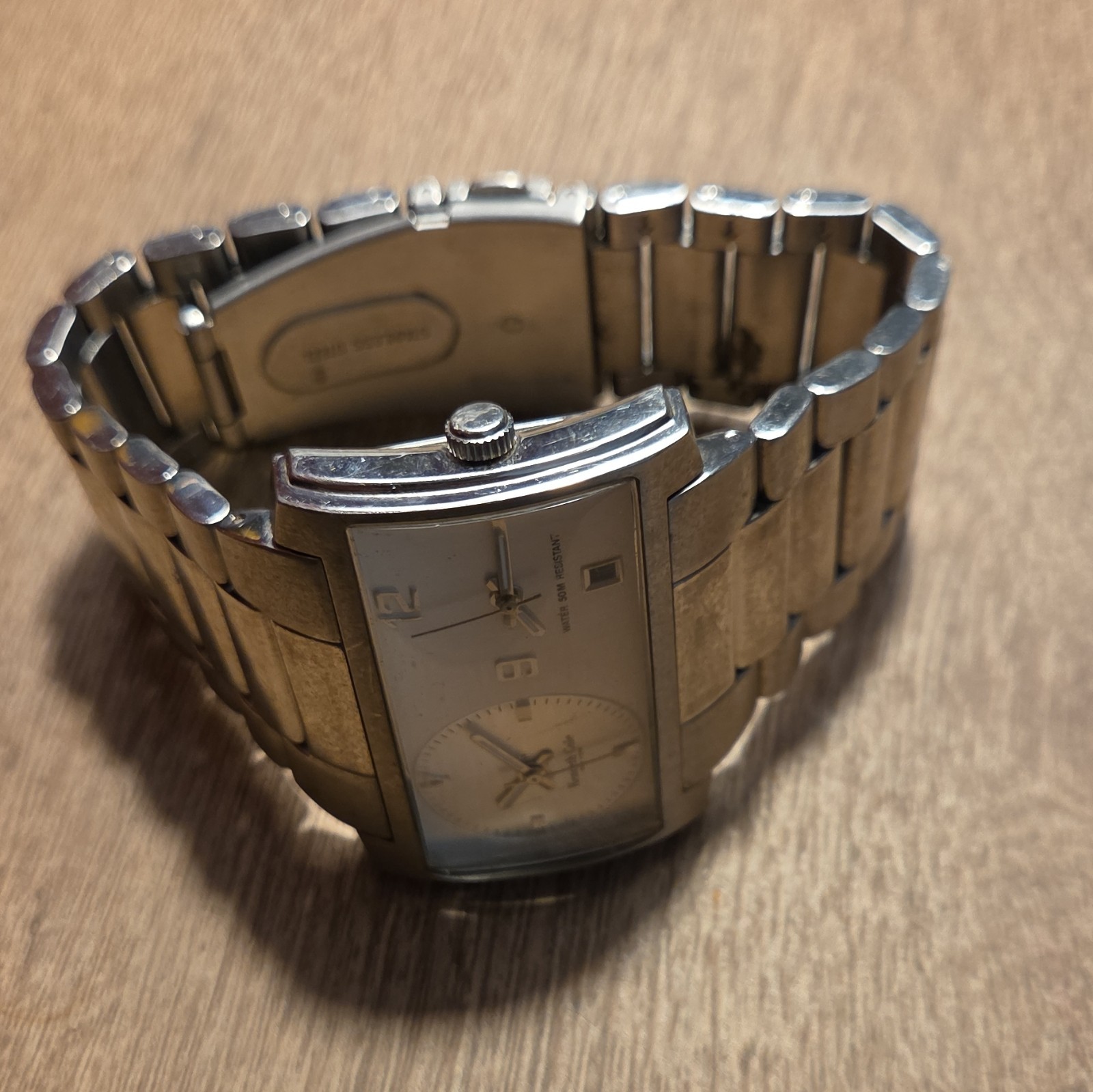 Kenneth Cole Reaction Dual Time Silver Dial Date 50m SS Bracelet Watch