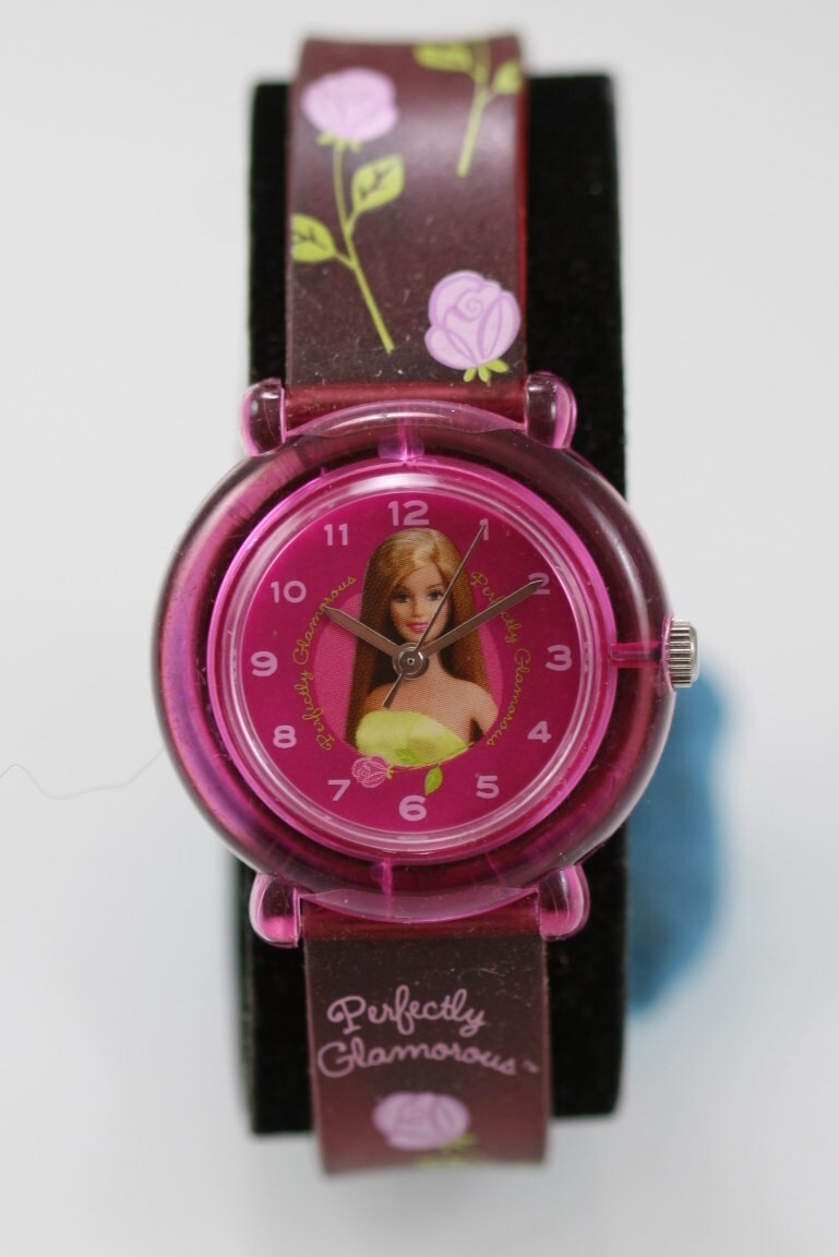Barbie Watch Women Youth Pink Plastic Stainless Steel Battery Water Res Quartz