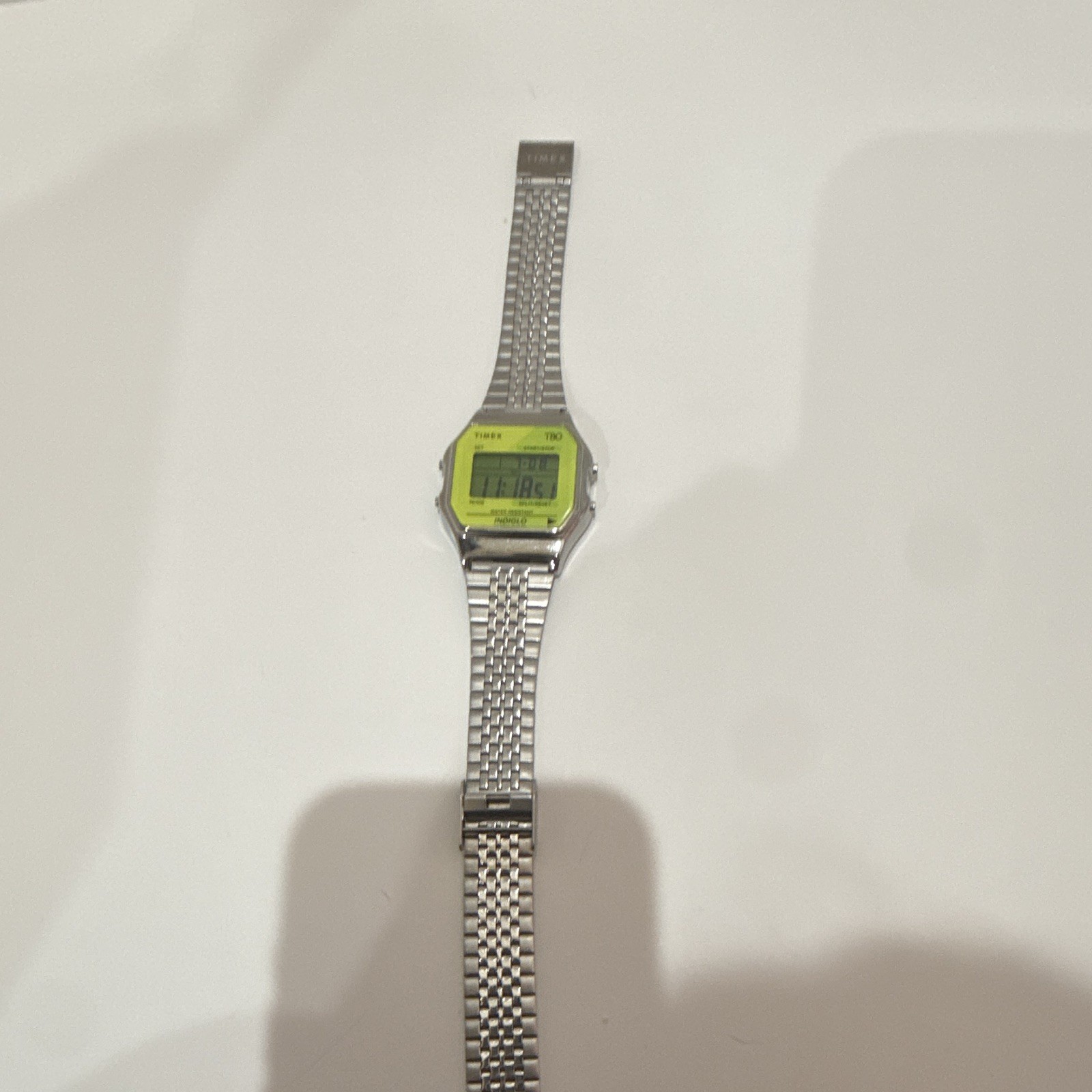 Timex T80 Digital Indiglo Green Dial Stainless Steel Bracelet 30m WR