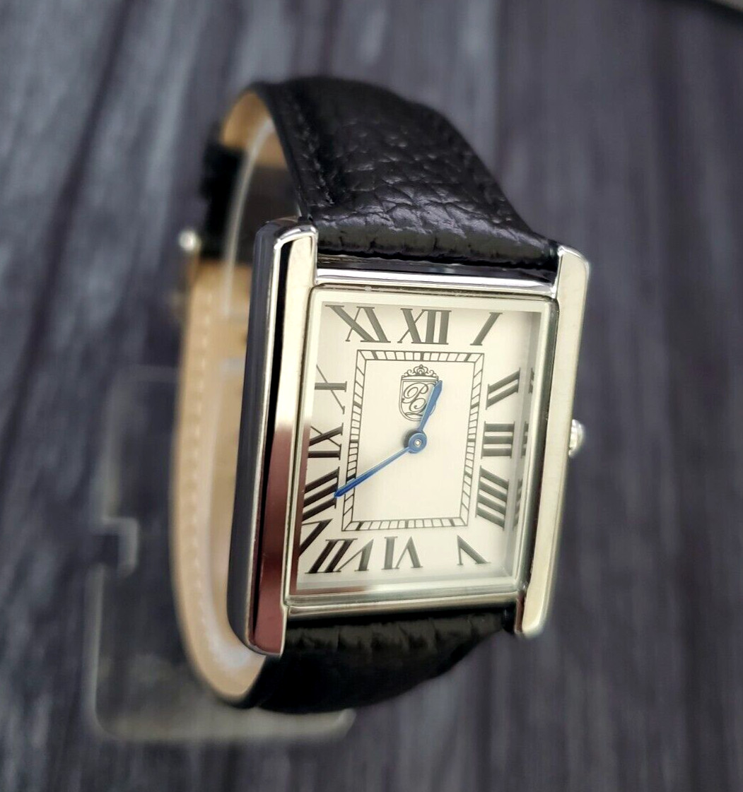 NICE Pierre Lucerne 1888 Vintage Tank Style Swiss Inspired Mens Watch Blk Band