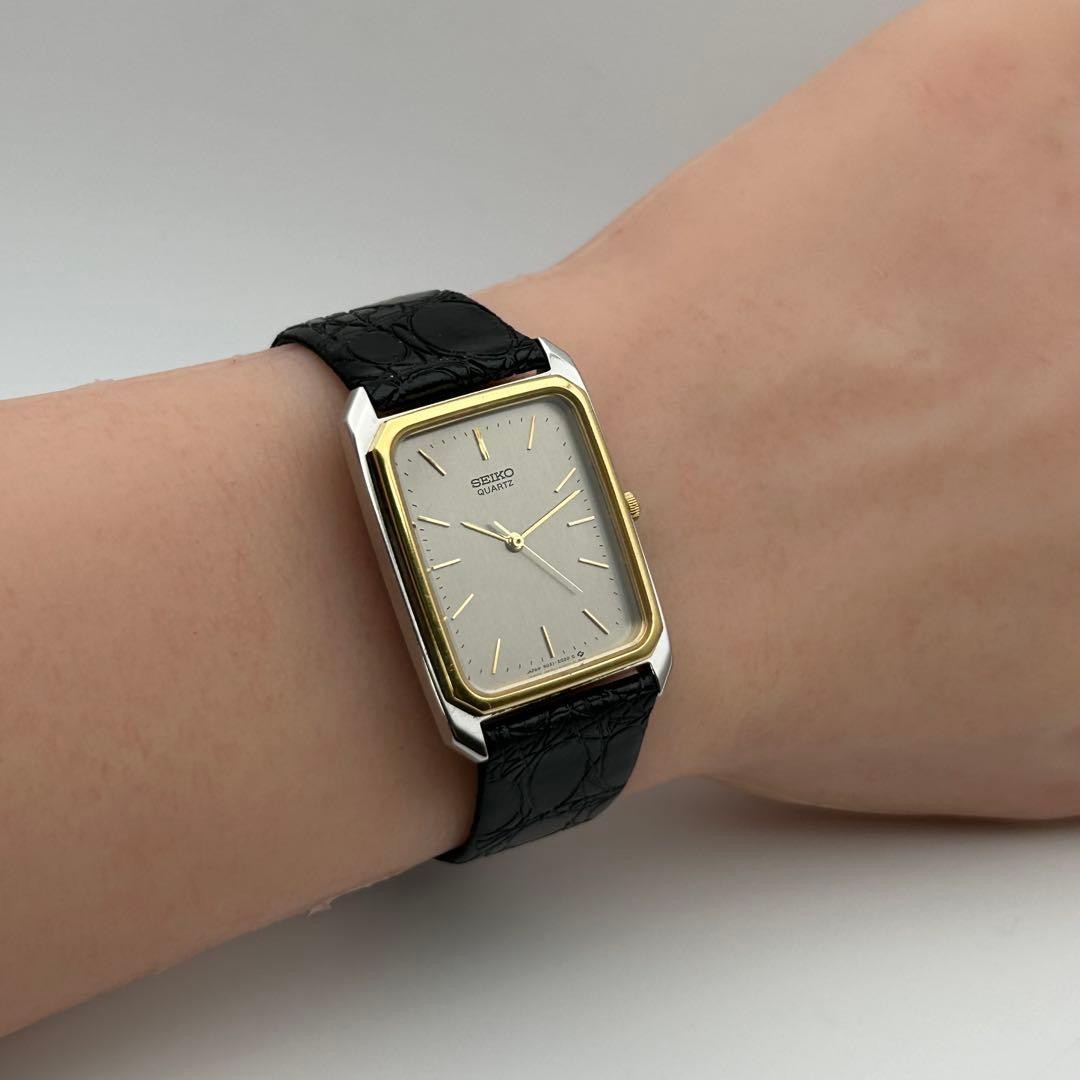 Seiko Quartz 9021-5010 Rectangular Gold Watch Japan Working 0715472