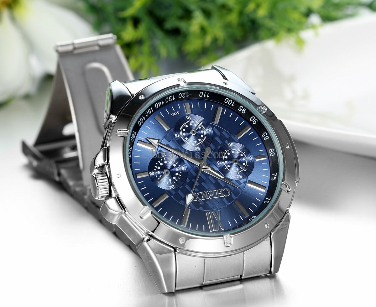 Men’s Casual Stainless Steel Band Quartz Analog Round Wrist Watch Valentine Gift