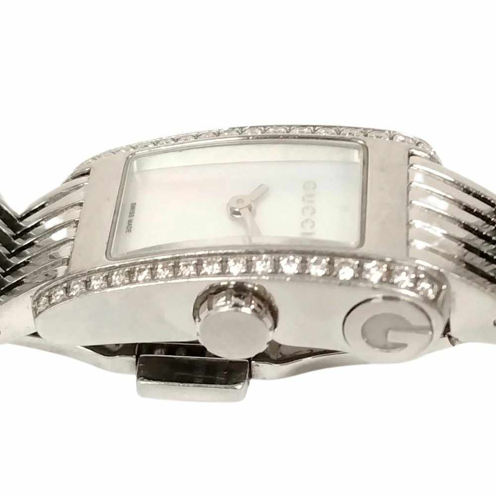 Gucci 8600L G Metro Shell Dial Diamond Bezel Ladies Quartz Watch Silver #S426118