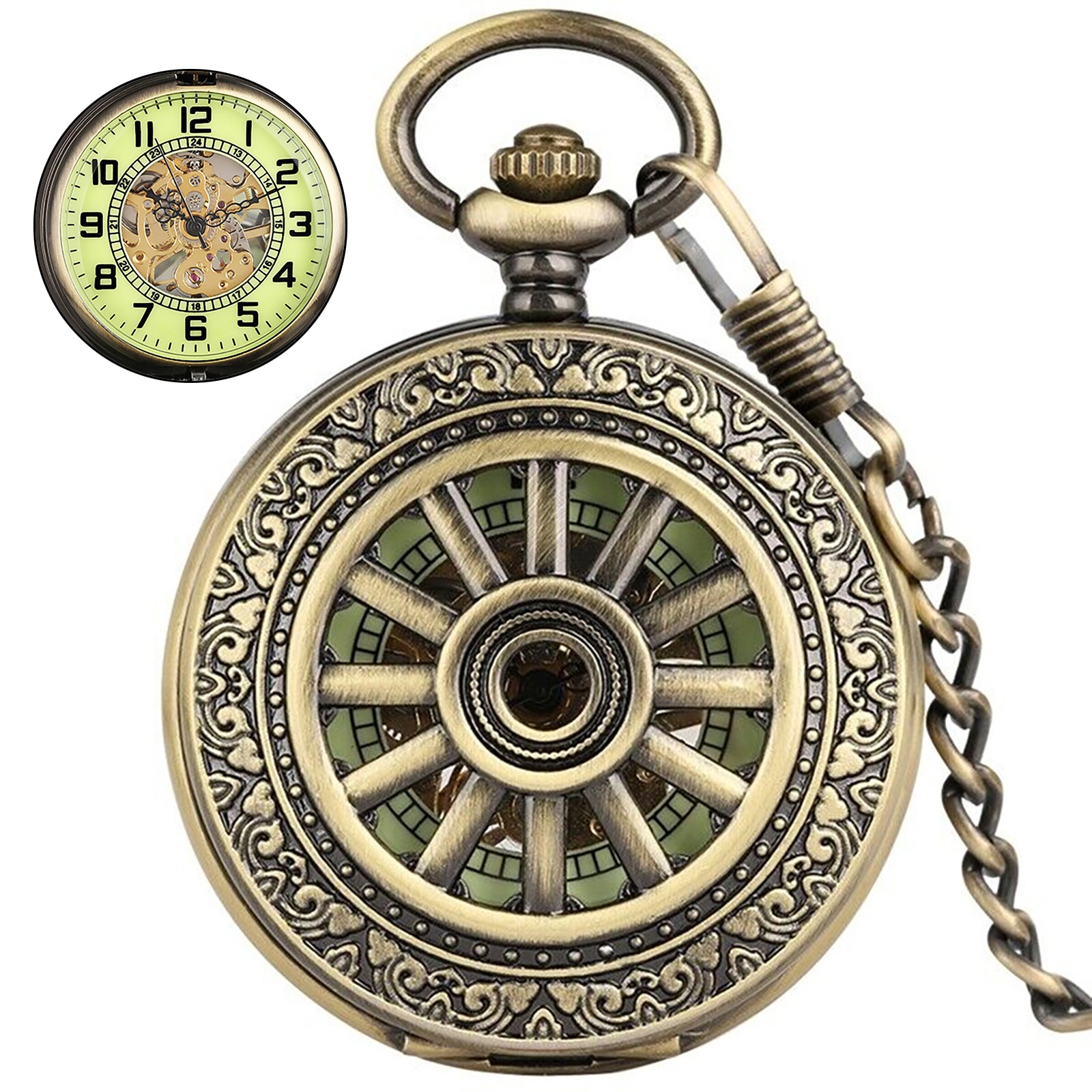 Vintage Mechanical Alloy Skeleton Roman Numeral Double Half Hunter Pocket Watch