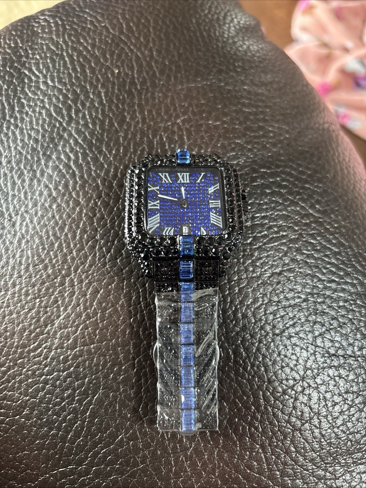 MENS LUXURY Black & Blue Mechanical Wristwatch – Roman Numerals, Diamond Dial