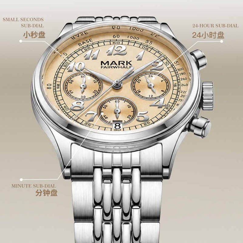MARK FAIRWHALE 24-Hour Dial Calendar Chronograph Stainless Steel Quartz Watch