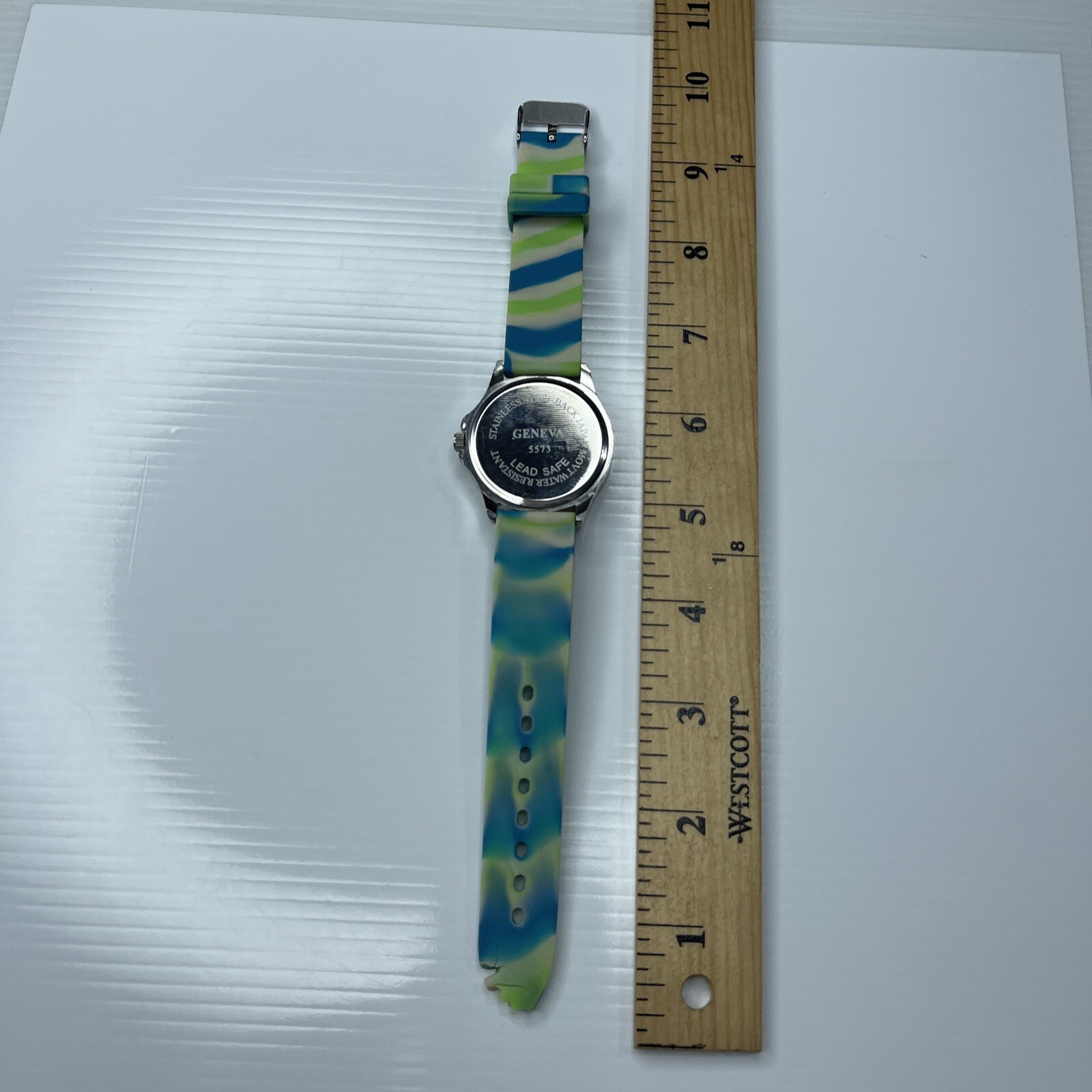 F Geneva Silver Crystals Blue Green Tie Dye Jelly 5573 WR Stainless Watch Works