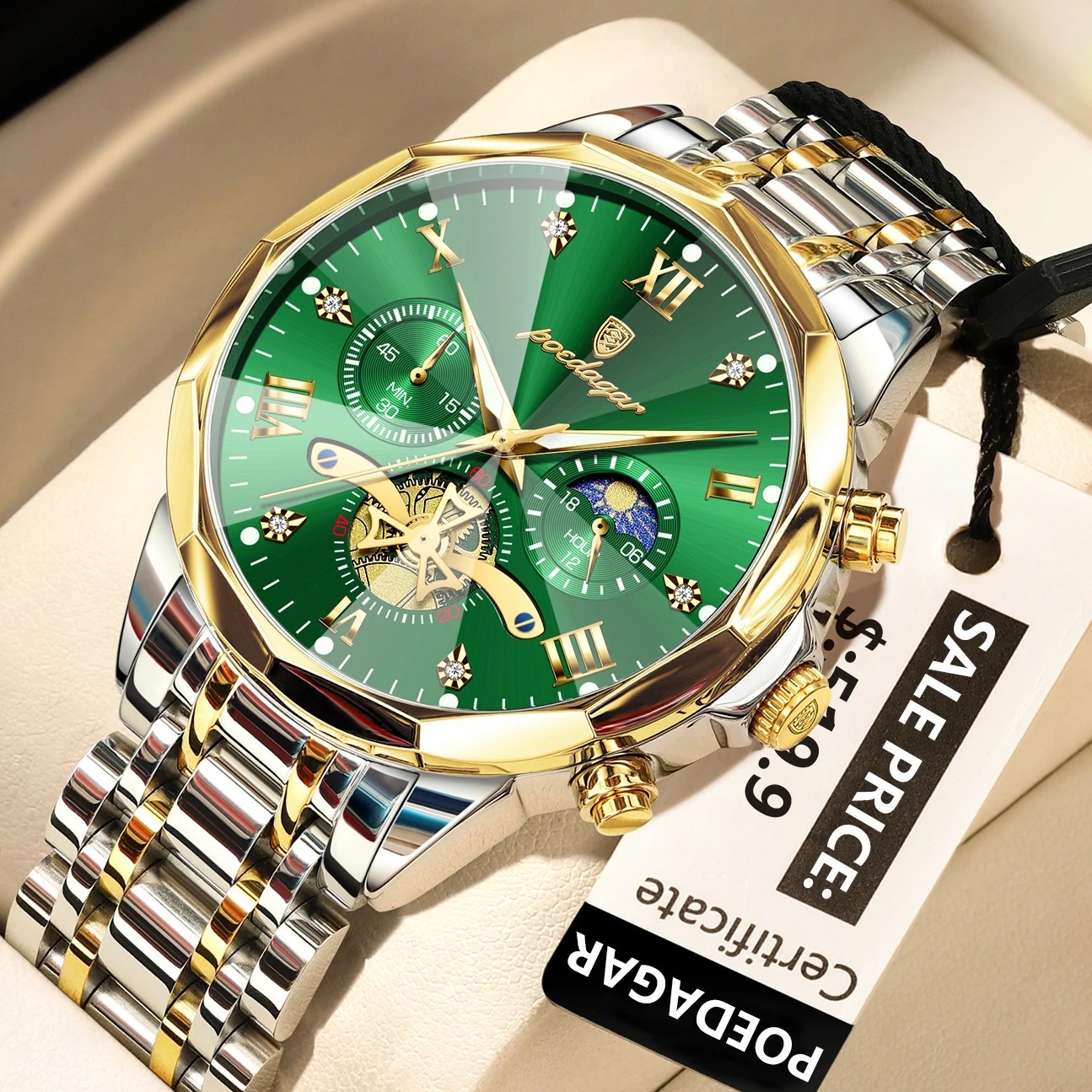 2025 Men’s Luxury Waterproof Chronograph Stainless Steel Quartz Wrist Watch Gift