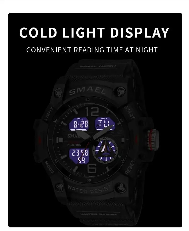 8007 Men’s Outdoor Transparent Dual Display Waterproof Luminous Watch