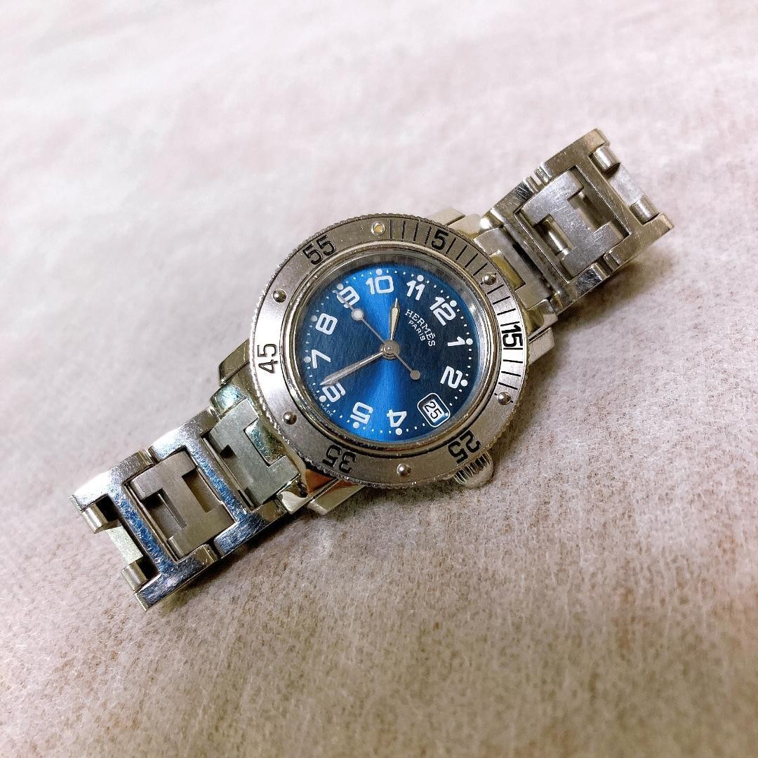 Hermes Clipper Diver Bezel Quartz Watch CL5.210 28mm Blue Ladies