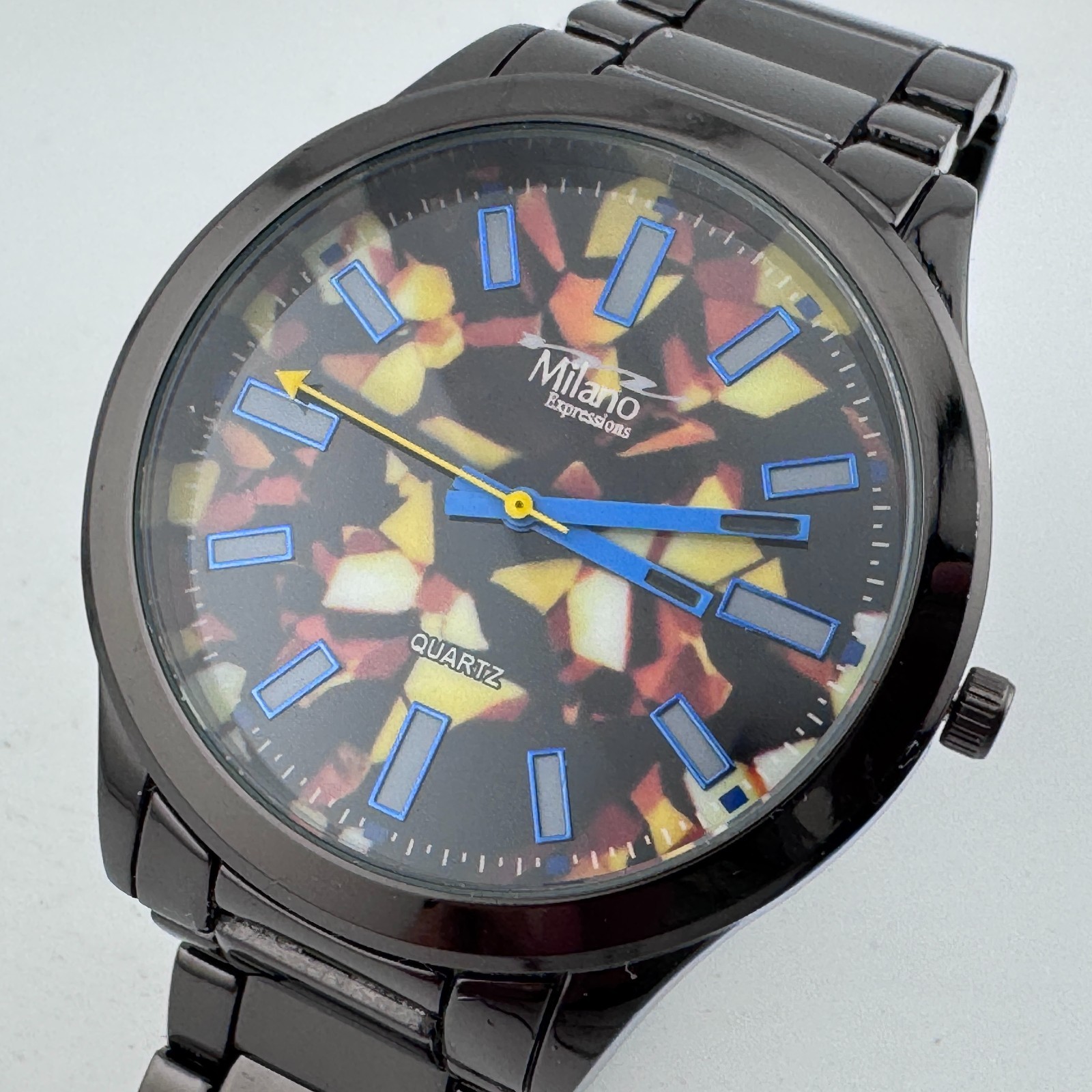 Milano Quartz Watch Men 48mm Black Steel Band Color Dial Analog New Batter 7.5″