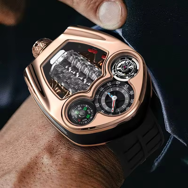 ?USA?PINDU Engine Series Personality Leisure Barrel Hollow Men’s P6658 Watch