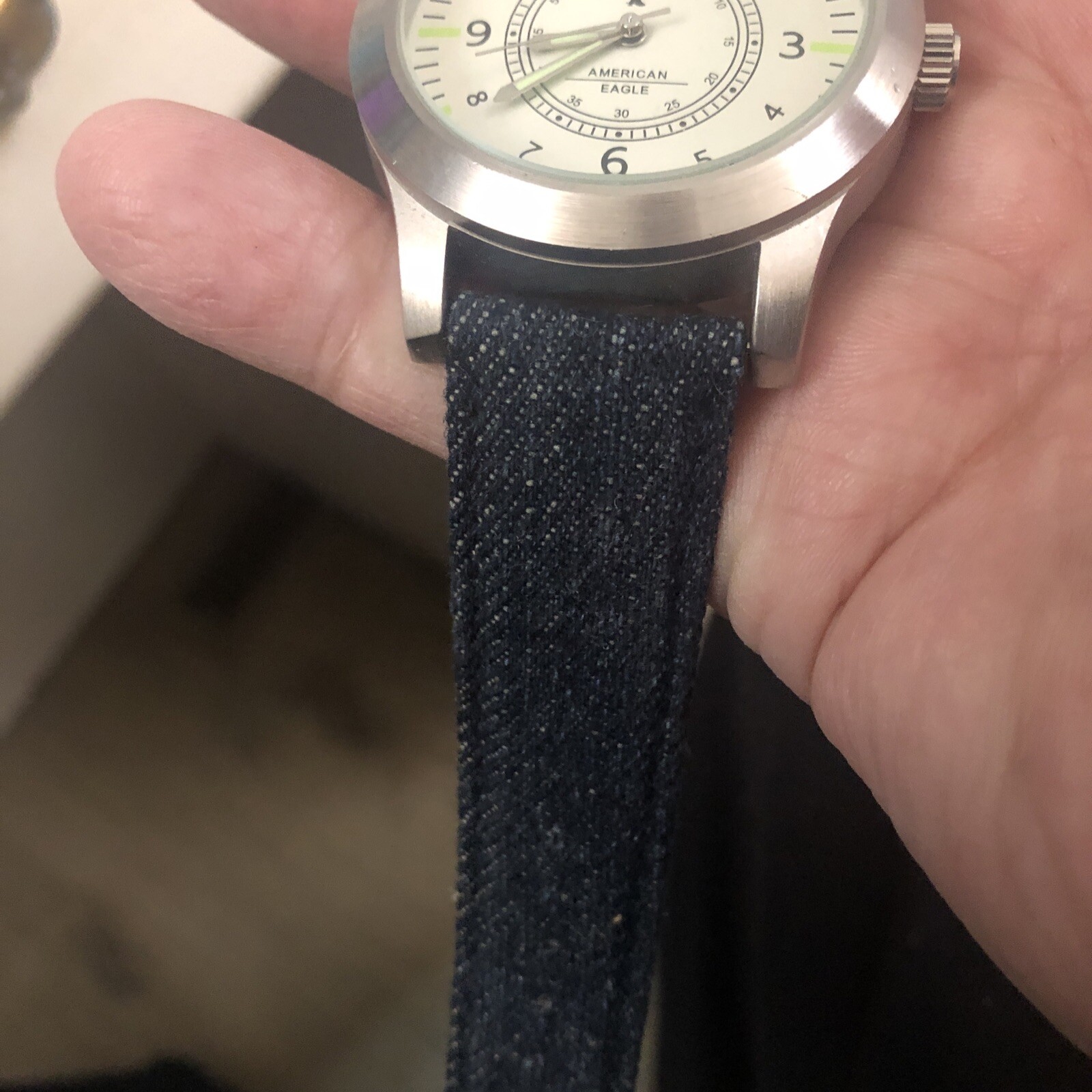 American Eagle Outfitters AEO Watch Domed Mineral Crystal Denim Strap