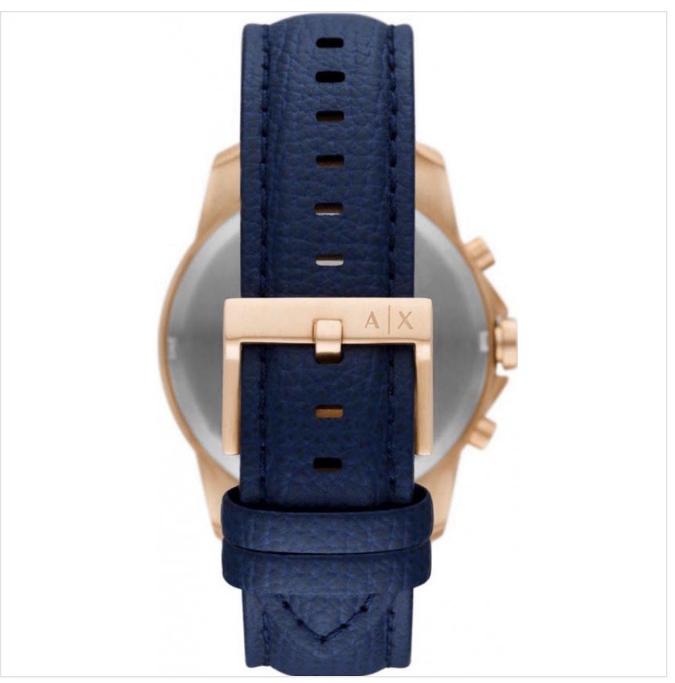 armani exchange watch men leather blue gold new 