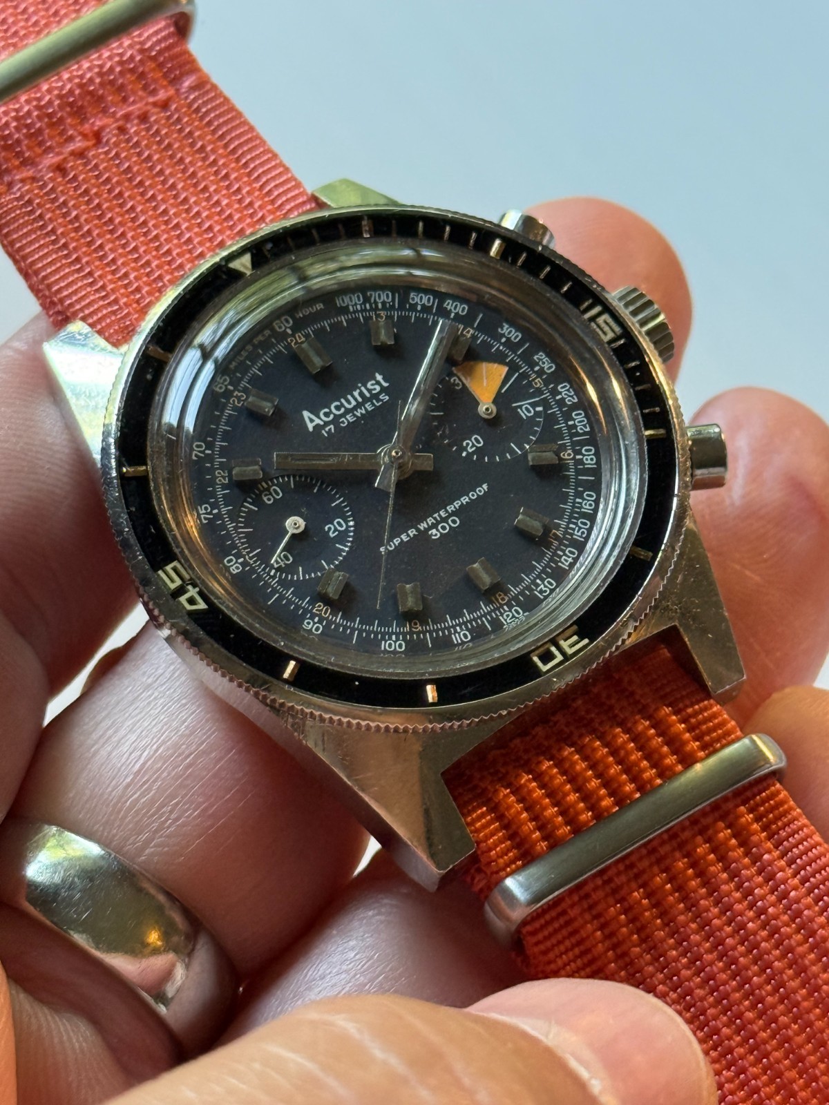 Vintage Accurist Chronograph Landeron 248 Watch w/ Nylon Strap