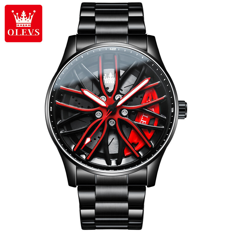 OLEVS Wheel Men’s Luxury Watch Waterproof Rotary Sport Car Rim Man Watch High