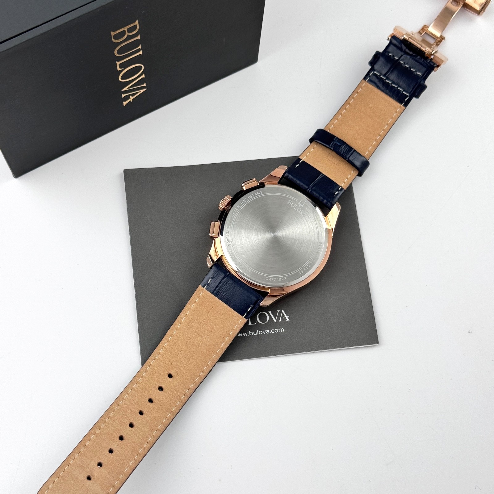 Bulova Classic Wilton 97B170 Blue Dial Leather Strap Men’s Chronograph Watch