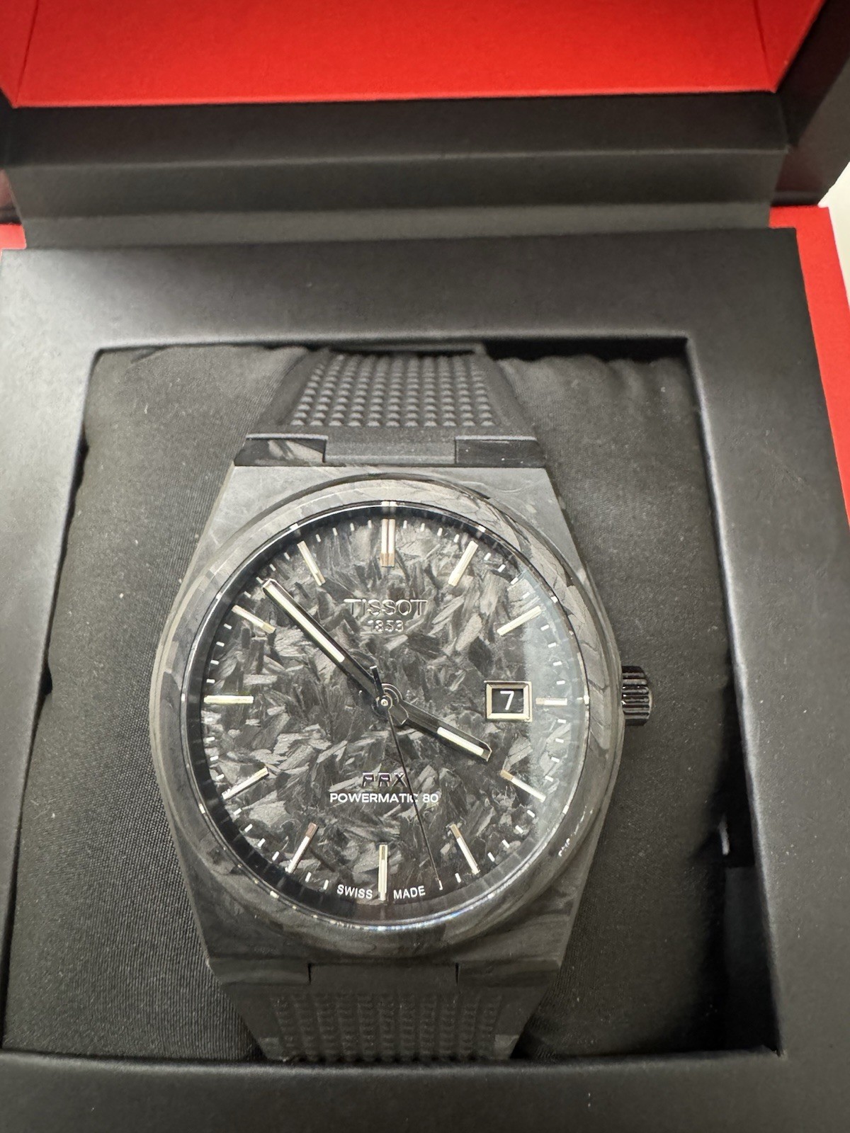 Tissot PRX Powermatic 80 Carbon Fiber Black Dial Auto 40mm 100m Date Box