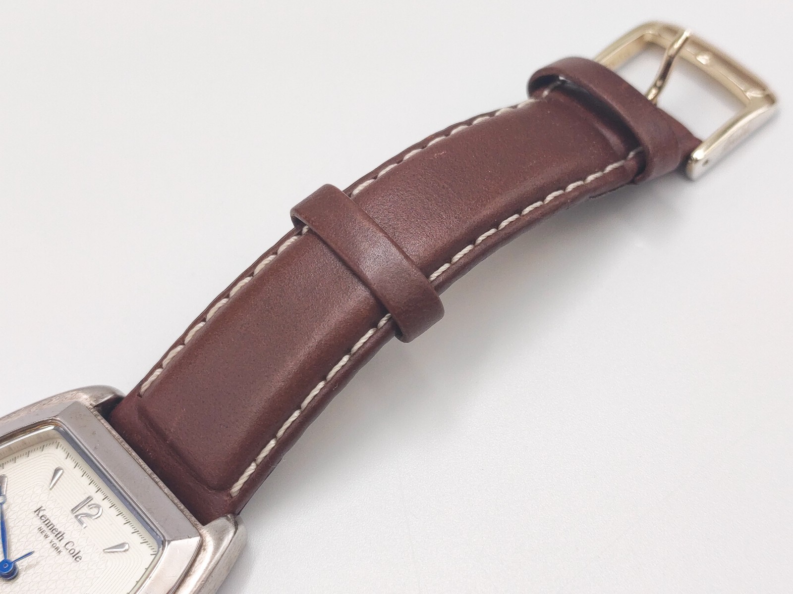 Kenneth Cole KC1011 Tonneau / Barrel Shape Case Brown Leather Strap Watch