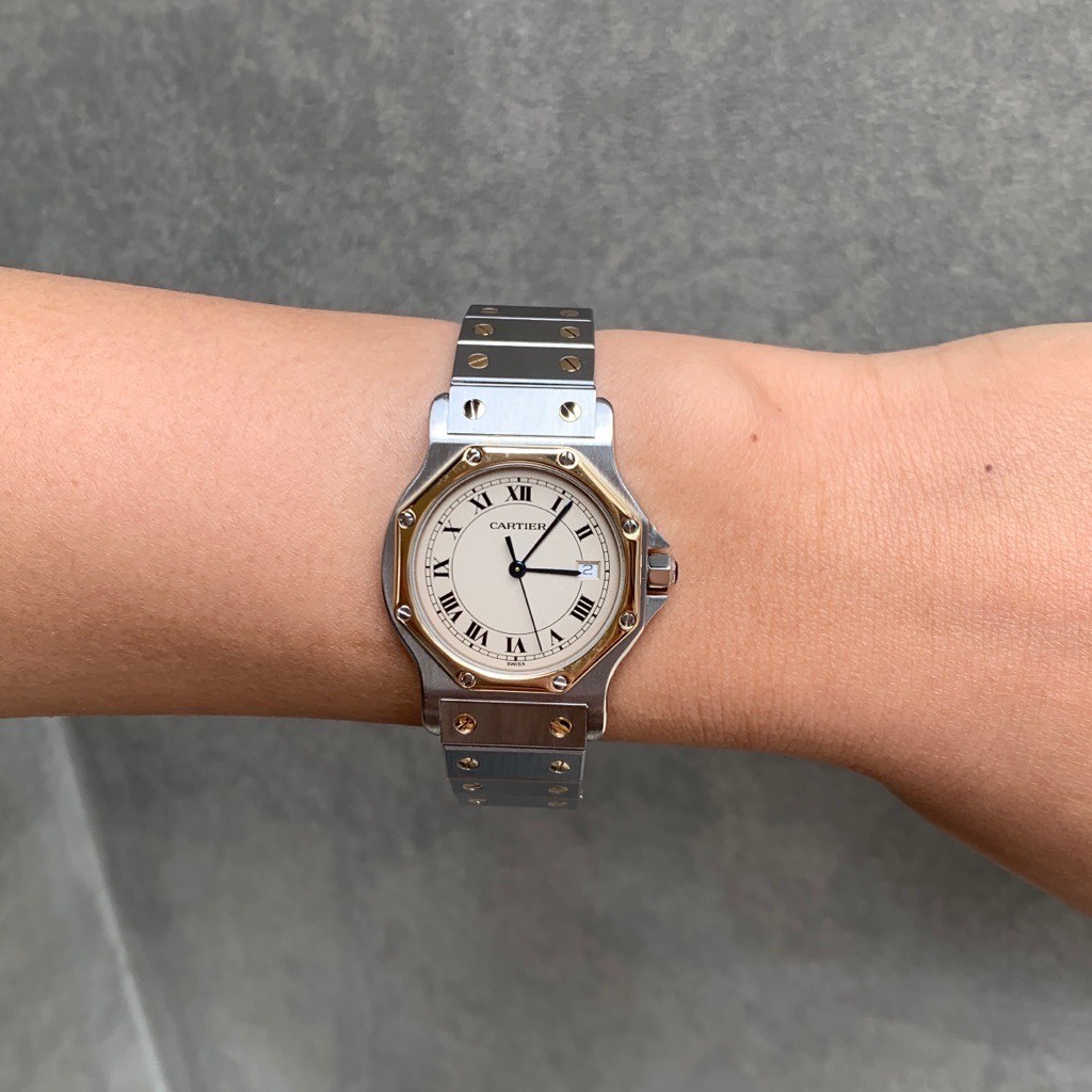 CARTIER Santos Octagon LM Date 3-Hand Two-Tone unisex Watches Watch