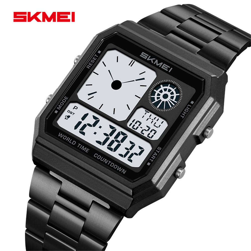 SKMEI Men Digital Watch LED Light Watch Fashion Square Steel Watches Male Gifts