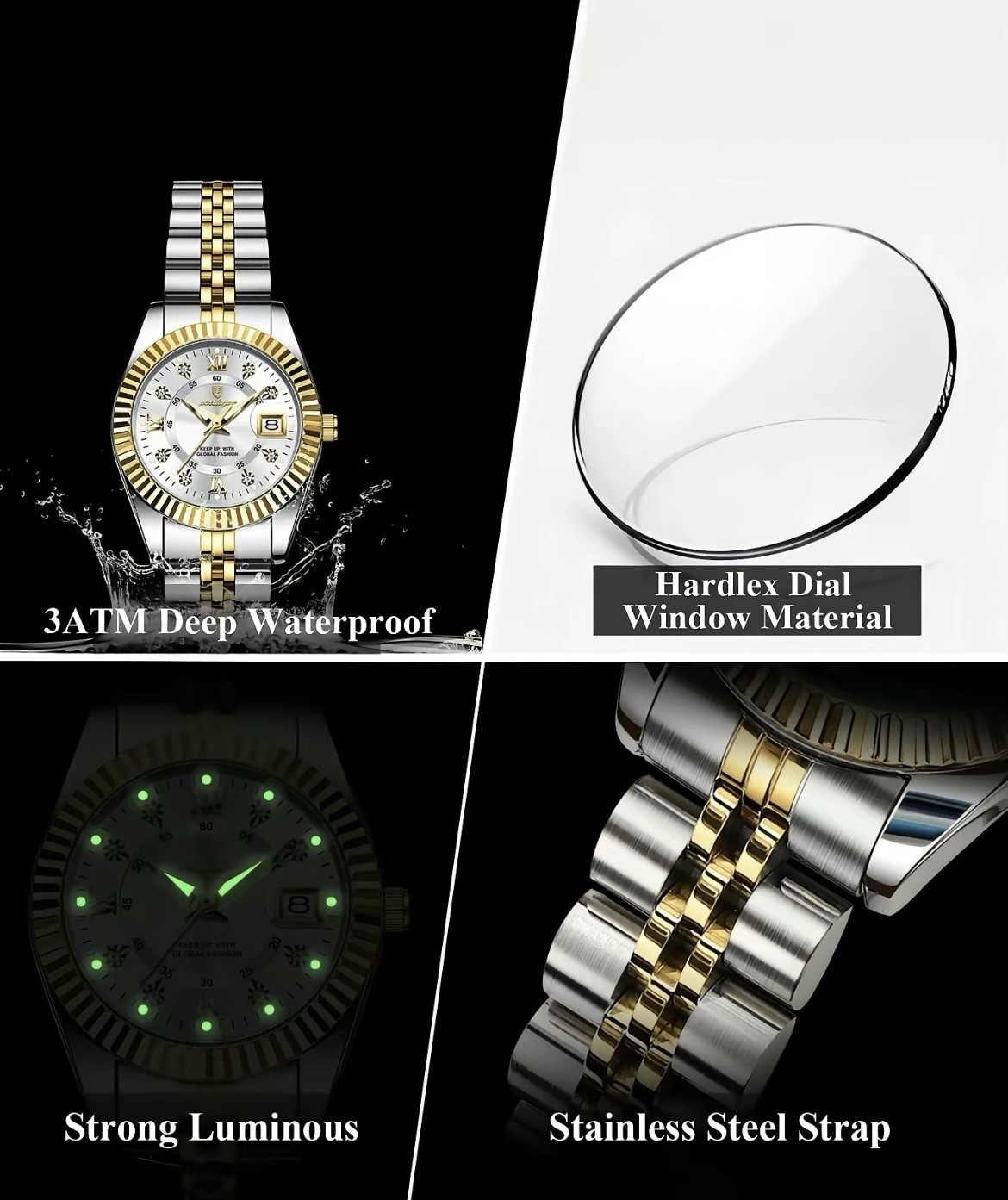 POEDAGAR 780 Men’s Quartz Two-Tone Stainless Watch 30m Luminous Roman Dial