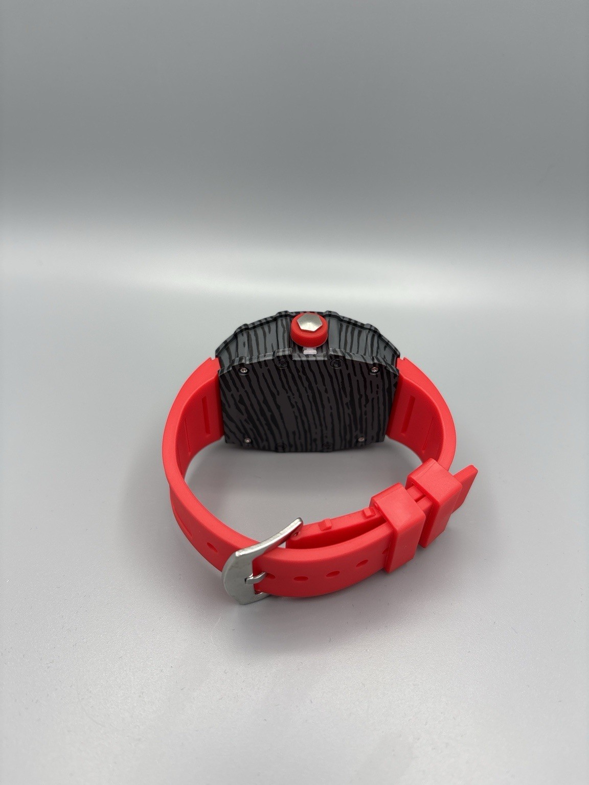 ORUSS 1853 Skeleton Style Red Black Watch Tonneau Silicone Strap New No Tag/box