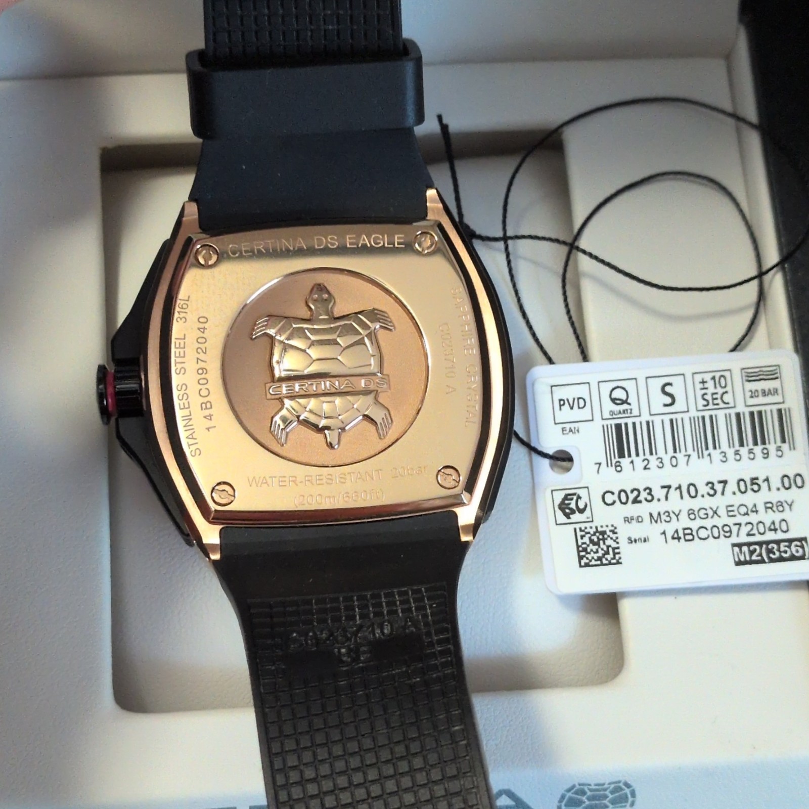 Certina DS Eagle 44mm Quartz Black Dial Date 200m PVD Rubber Strap Box