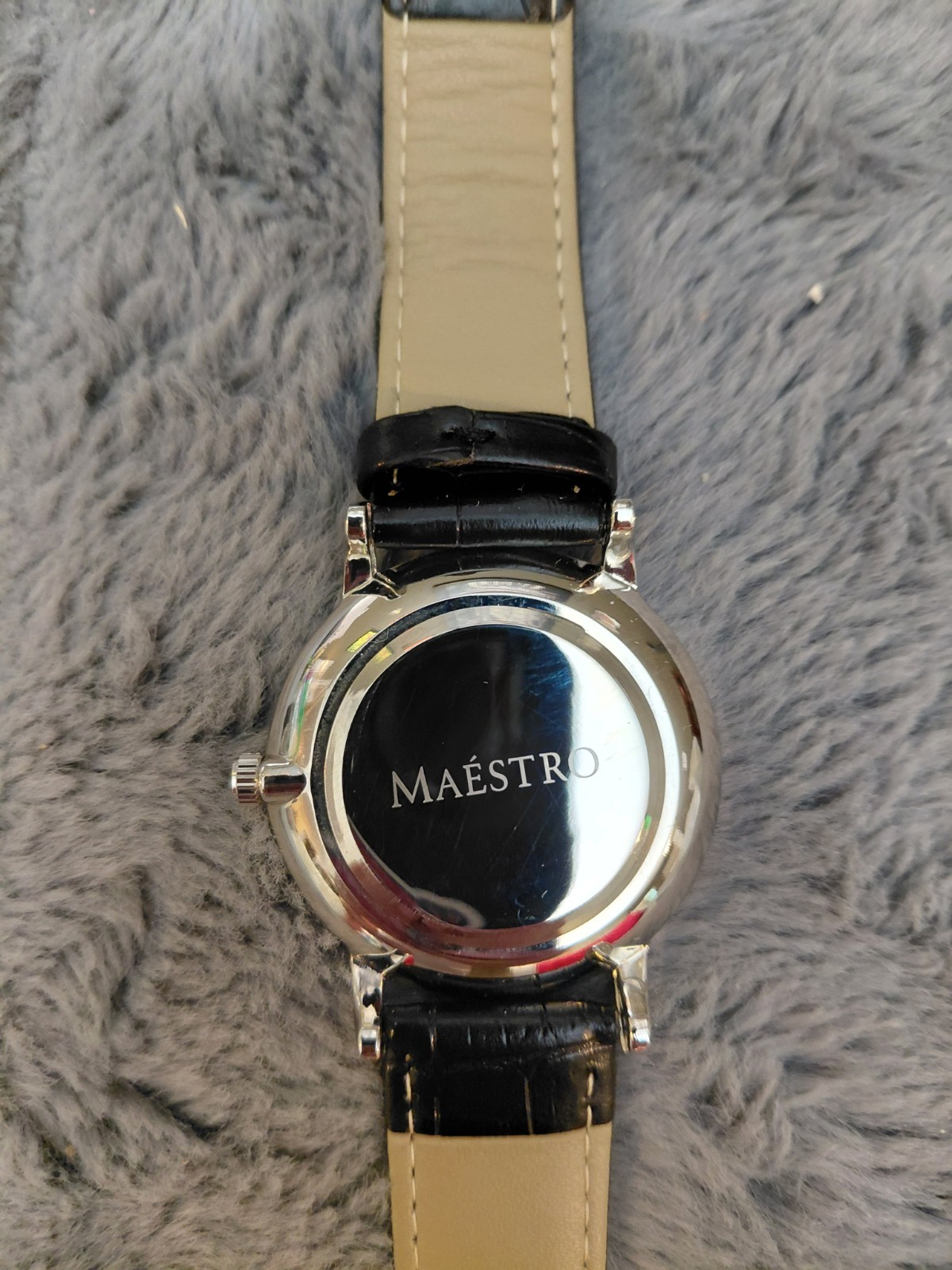 Maestro Men’s Watch White Dial Black Band New Battery Working