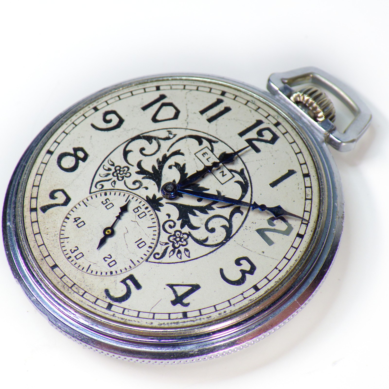 Elgin Mechanical Manual Wind Chrome Art Deco Dial RUNS