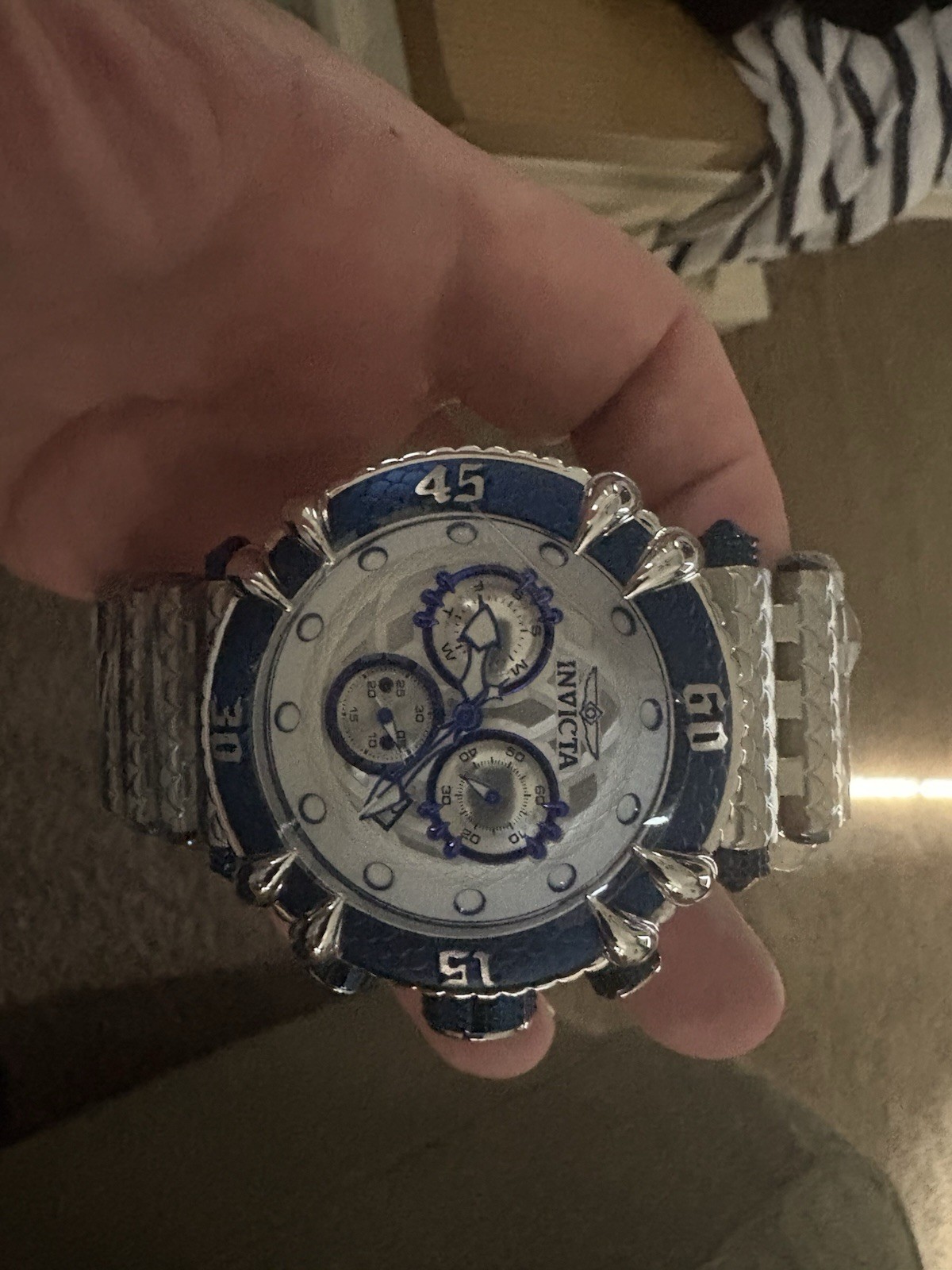Invicta Bolt Men’s Quartz Chronograph Silver Steel Blue Bezel w/ Box