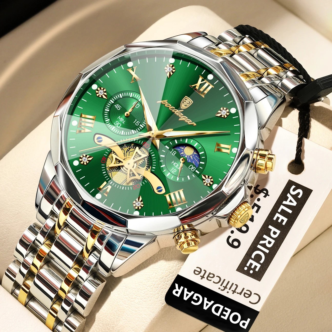 2025 Men’s Luxury Waterproof Chronograph Stainless Steel Quartz Wrist Watch Gift